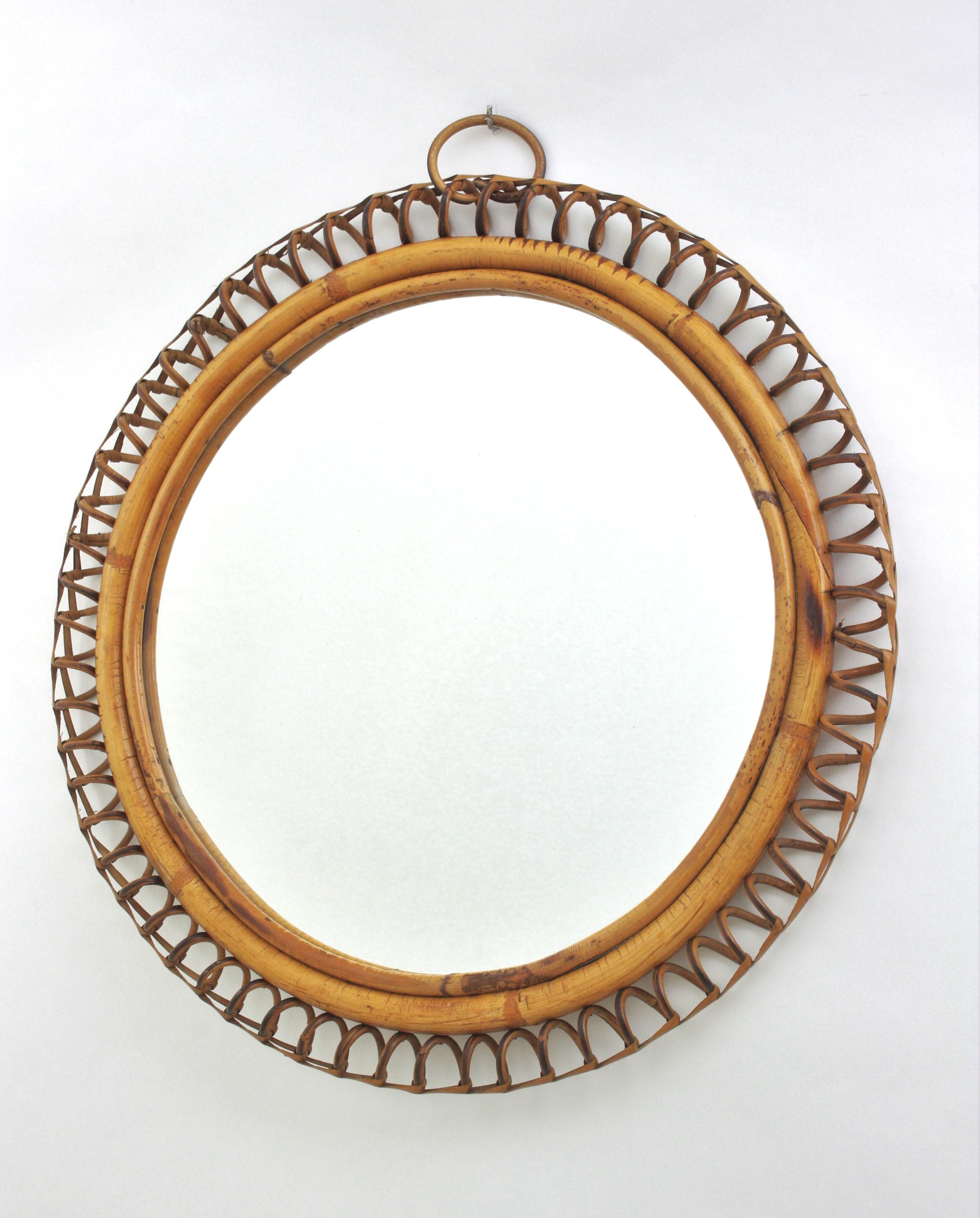 Italian Circular Mirror By Franco Albini in Rattan, 1950s For Sale 8