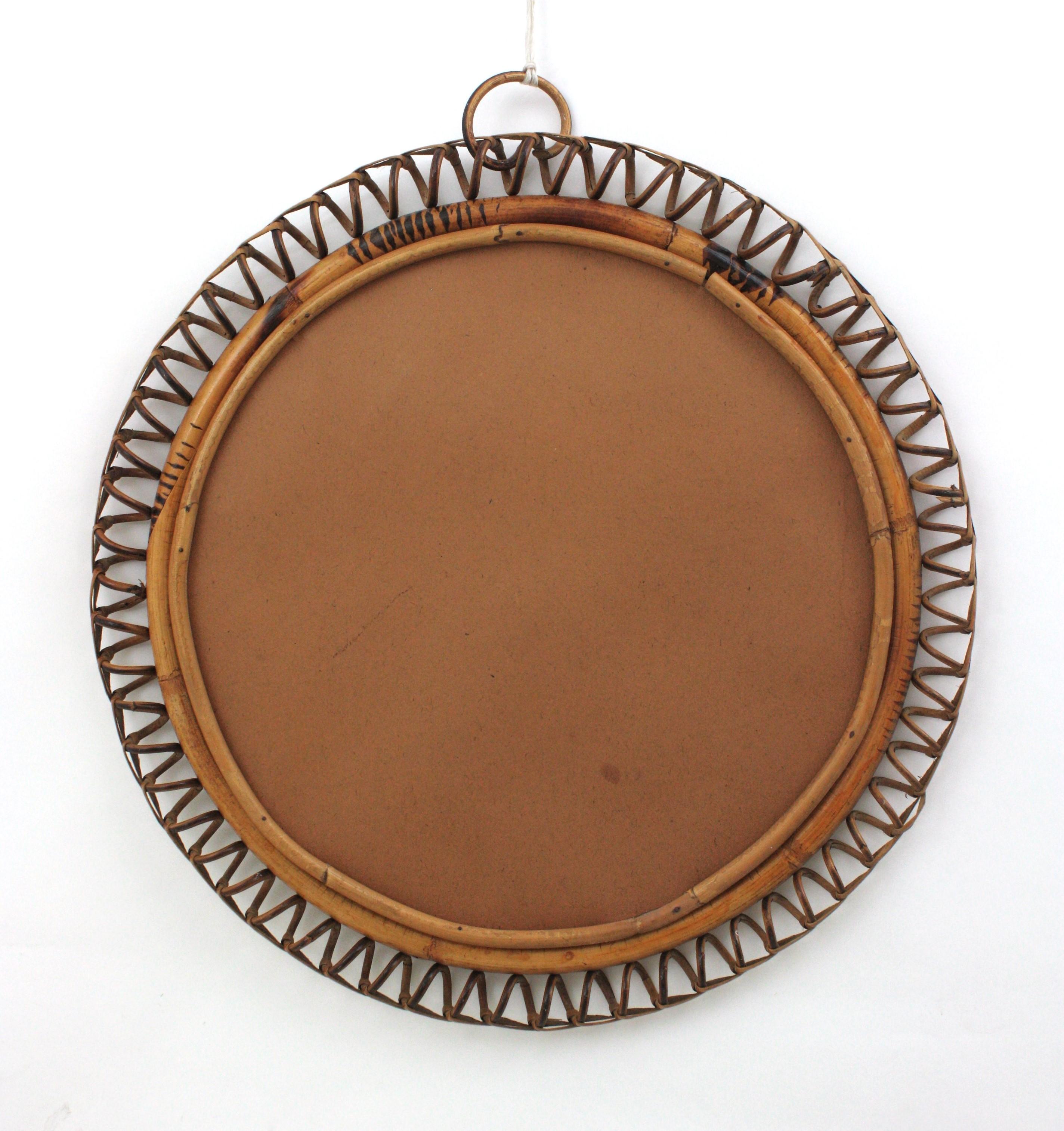 Italian Circular Mirror By Franco Albini in Rattan, 1950s For Sale 9