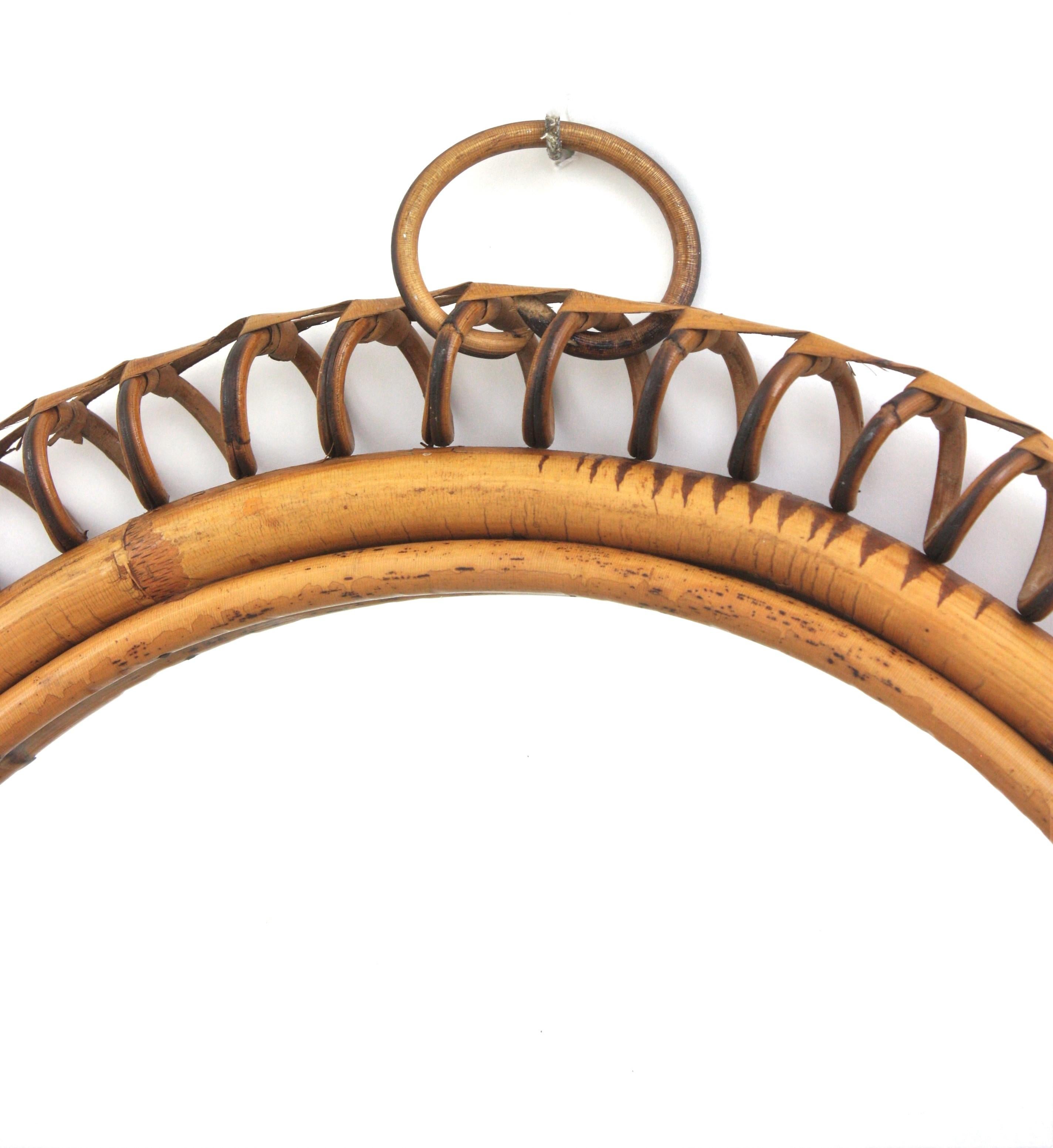 Italian Circular Mirror By Franco Albini in Rattan, 1950s In Good Condition For Sale In Barcelona, ES