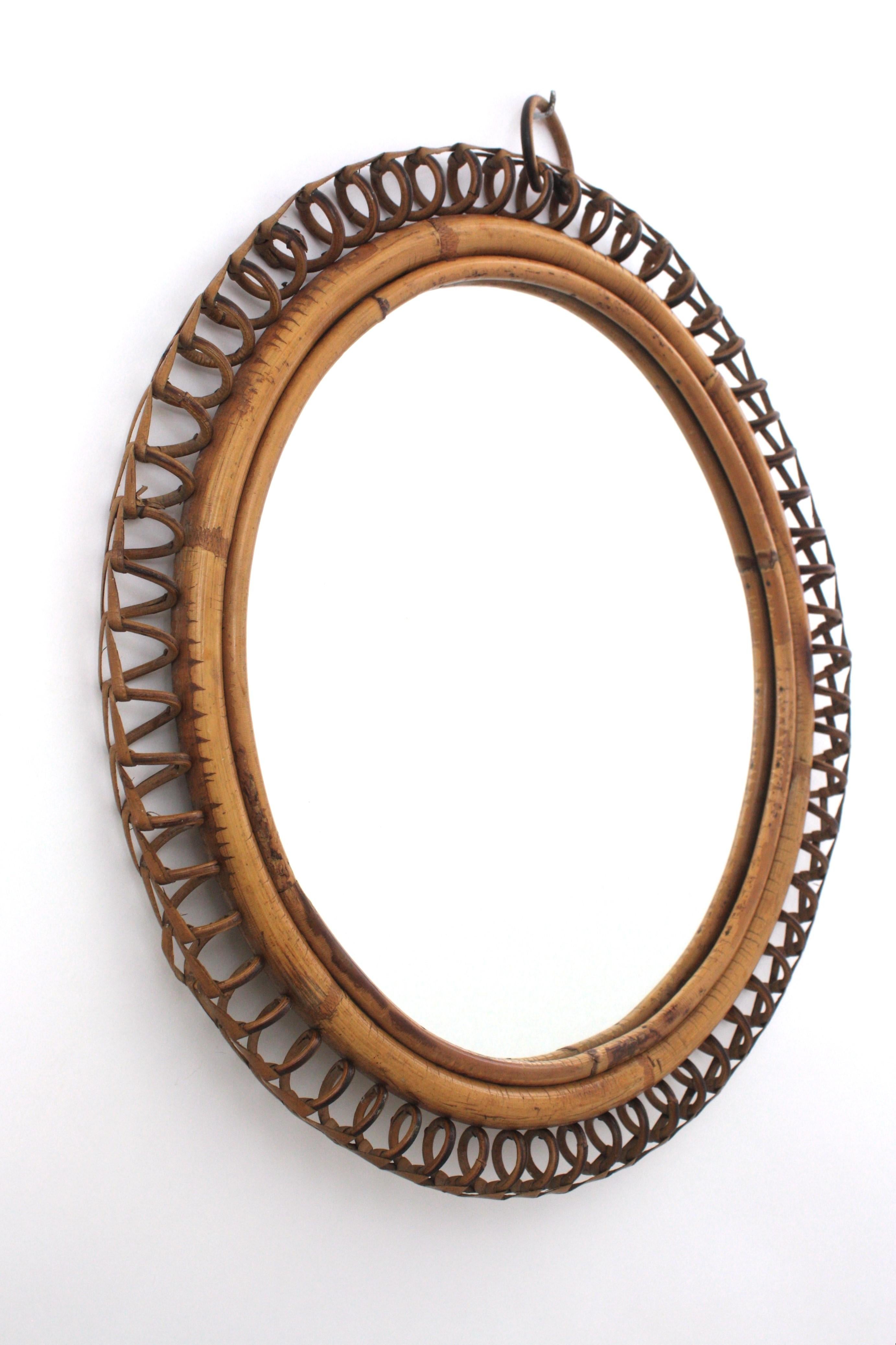 20th Century Italian Circular Mirror By Franco Albini in Rattan, 1950s For Sale