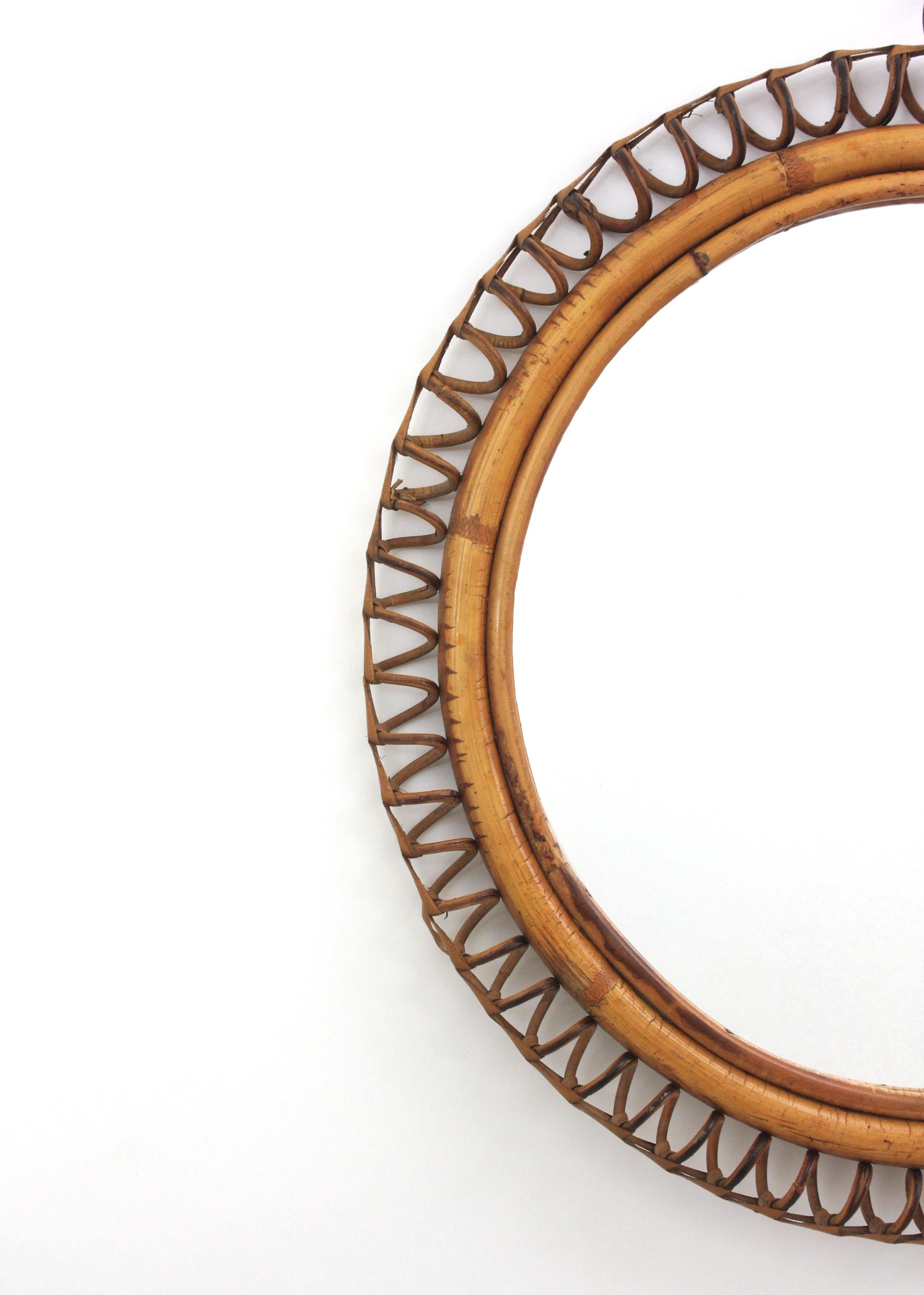 Italian Circular Mirror By Franco Albini in Rattan, 1950s For Sale 2
