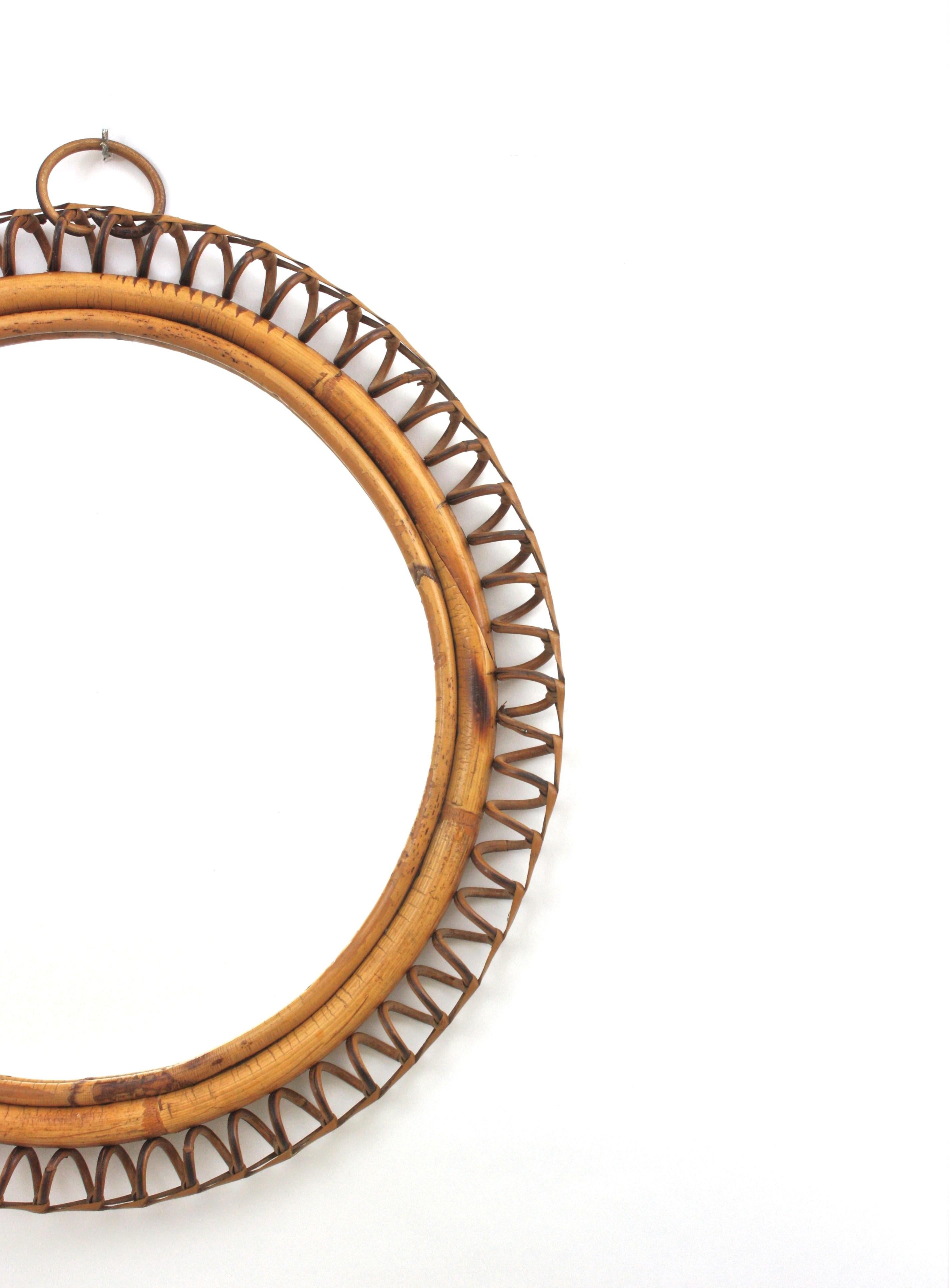 Italian Circular Mirror By Franco Albini in Rattan, 1950s For Sale 3