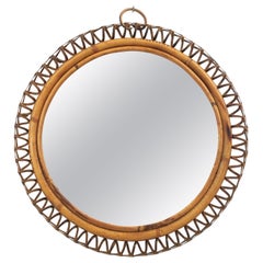 Italian Circular Mirror By Franco Albini in Rattan, 1950s