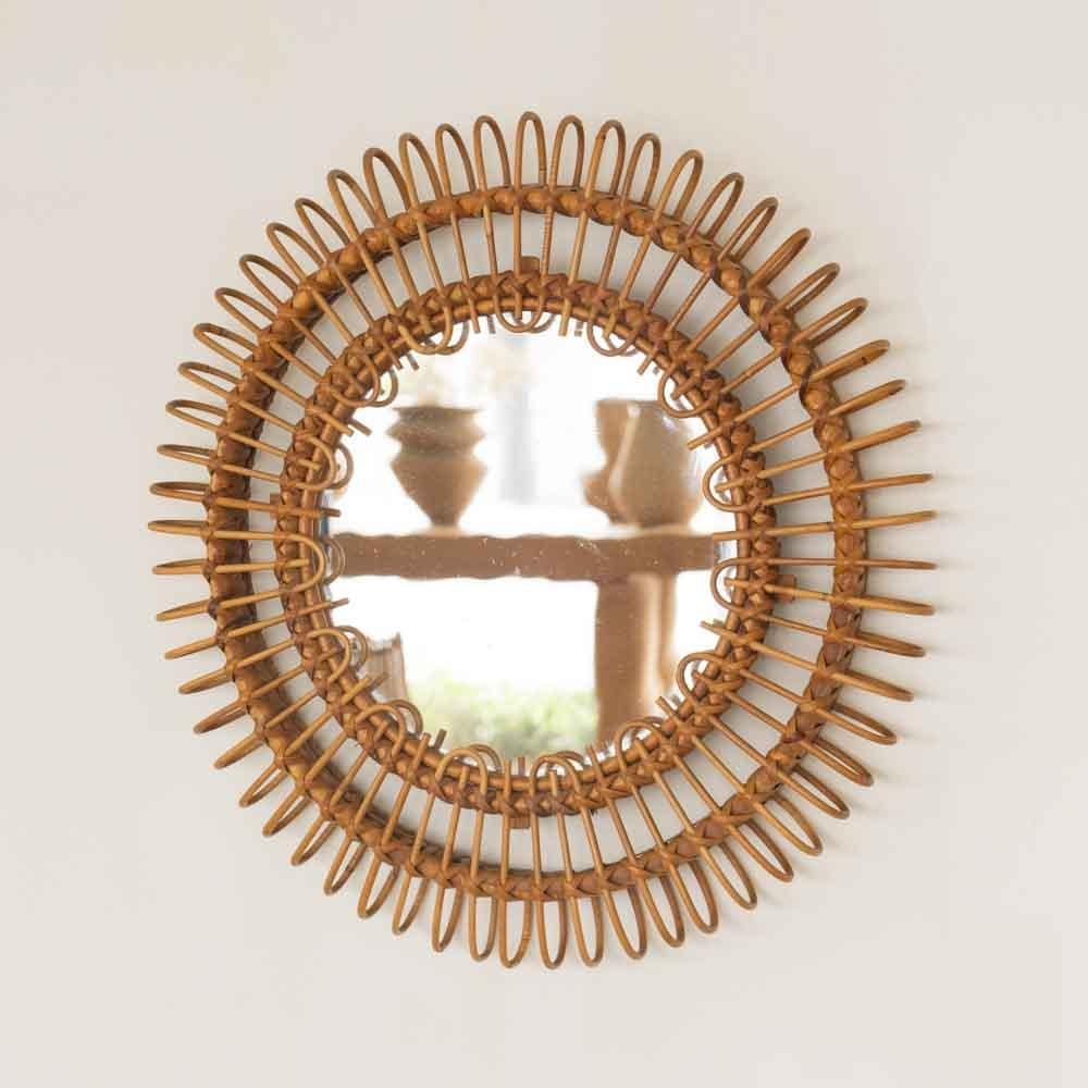 20ième siècle Miroir circulaire italien en rotin en vente
