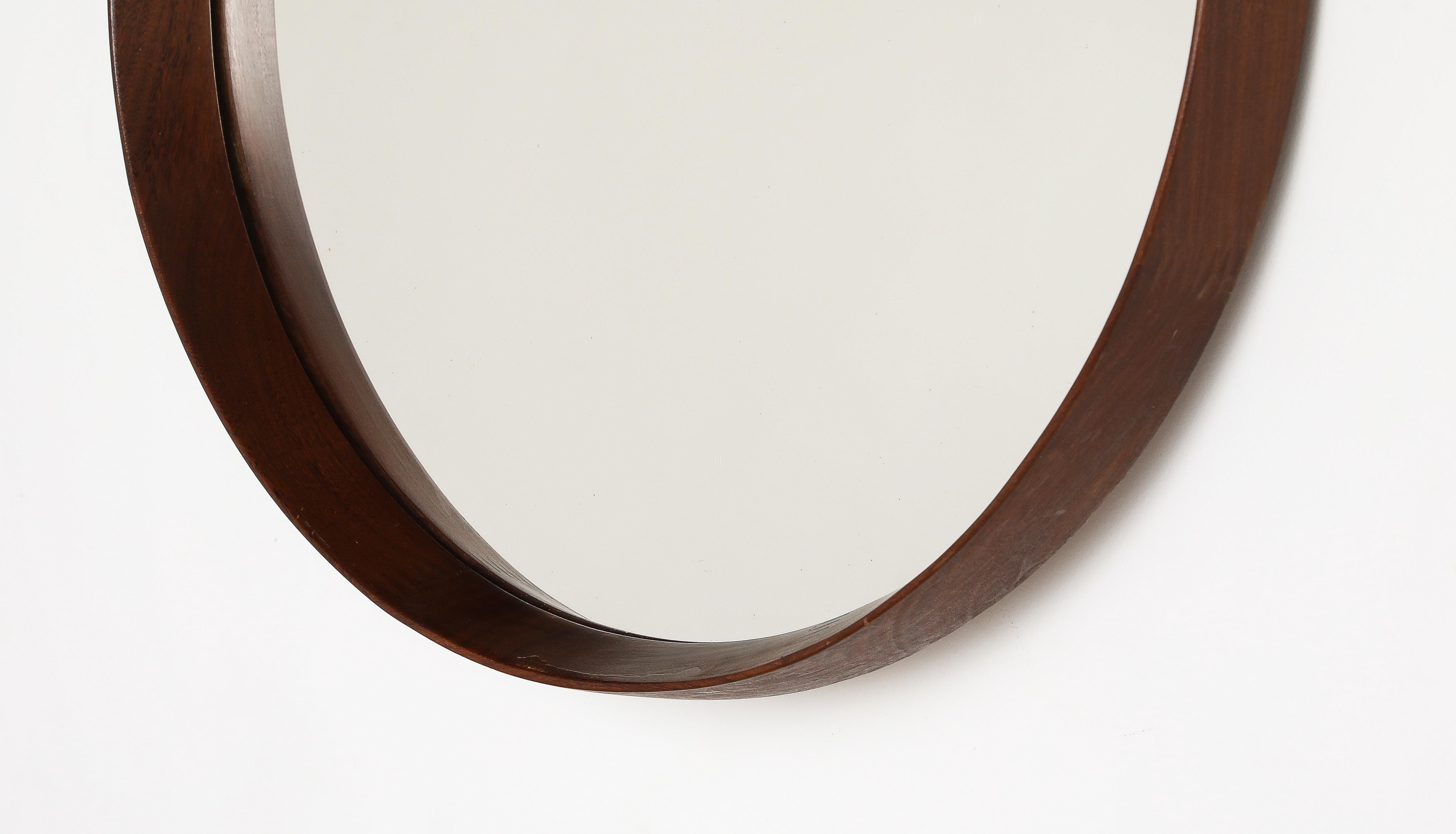 Italian Circular Teak Wall Mirror with Rope and Leather, circa 1960  For Sale 3