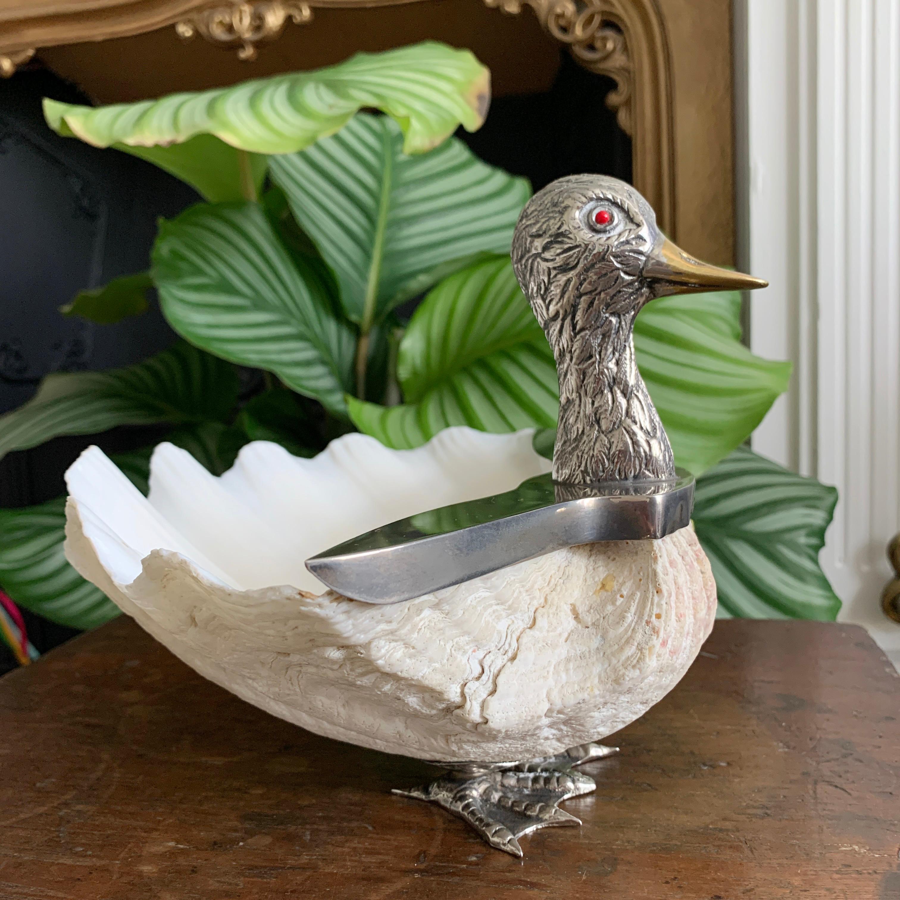 Mid-Century Modern Silver Italian Clam Shell Duck by Gabriella Binazzi For Sale