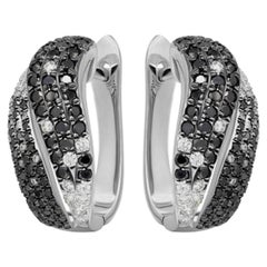 Italian Classic Black Diamond White Gold Statement Lever-Back Earrings for Her