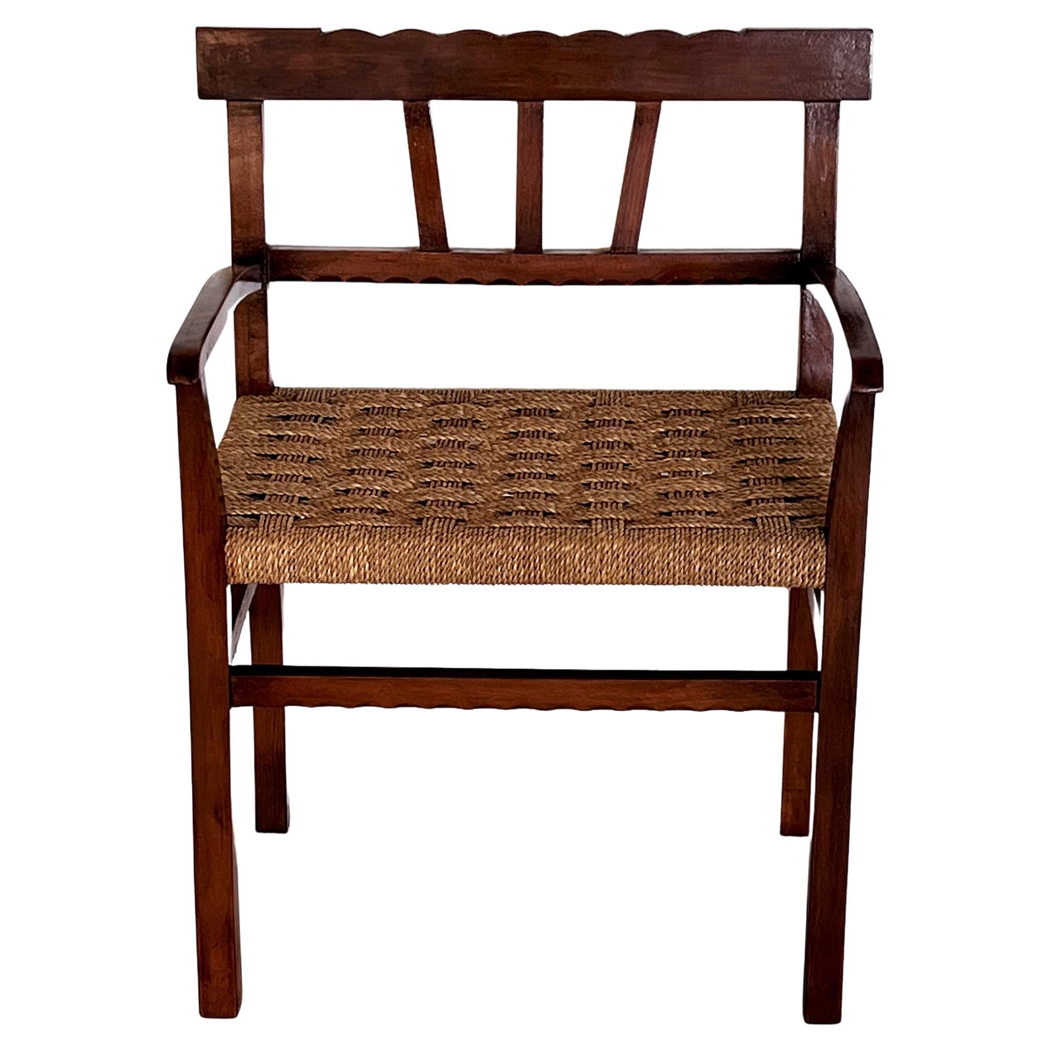 Italian Classic Large Beechwood Chair with Hand-Crafted Rope Seat, 1980s For Sale