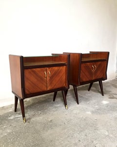 Italian Classic Nightstands in Mahogany Top in Mirror Glass, Set of Two, 1940s