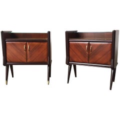 Italian Classic Nightstands in Mahogany Top in Mirror Glass, Set of Two, 1940s