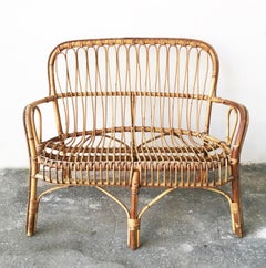 Italian Classic Sofa in Bamboo and Rattan with Curved Twine, Two-Seat, 1950s