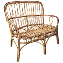 Italian Classic Sofa in Bamboo and Rattan with Curved Twine, Two-Seat, 1950s