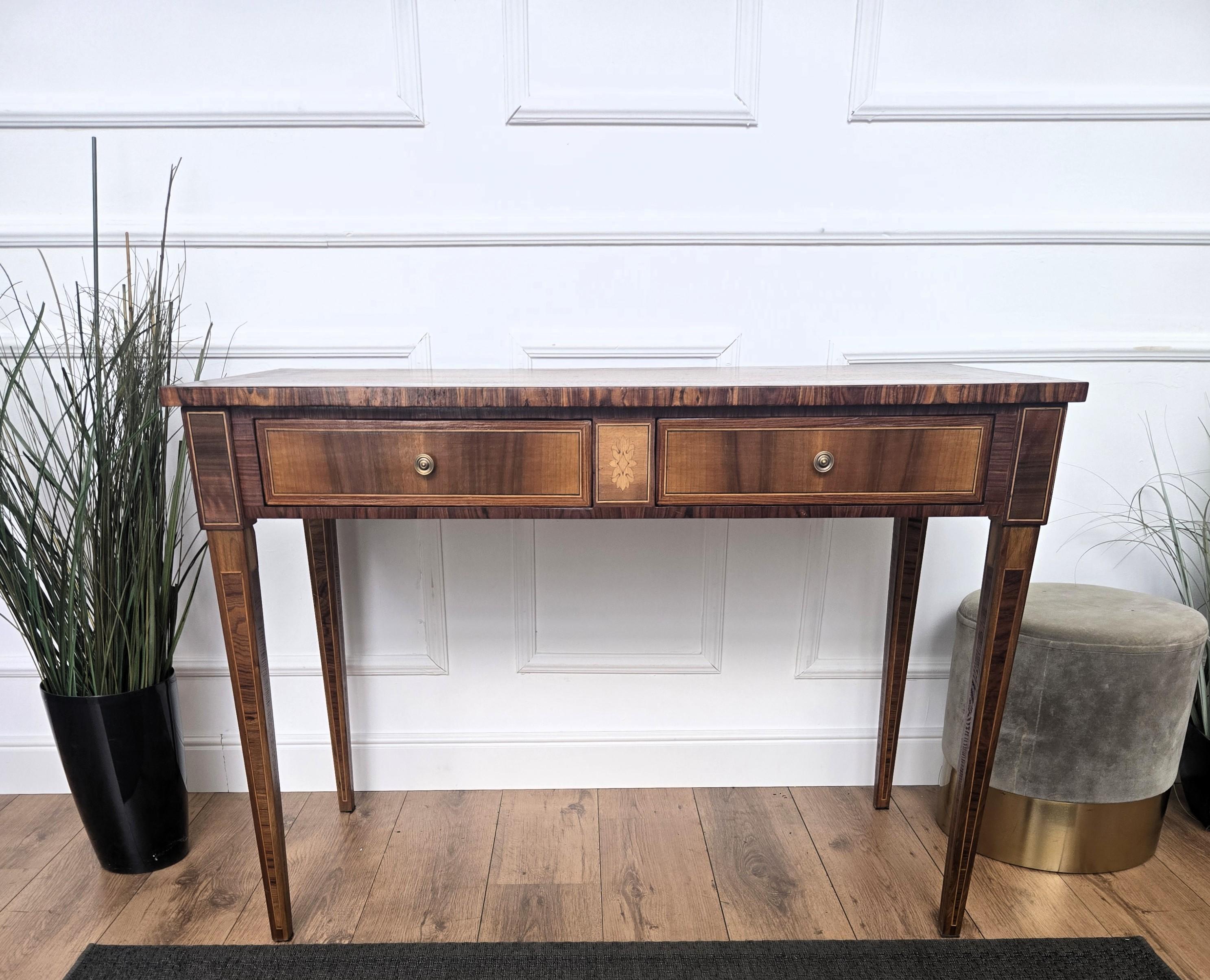 Italian Classic Walnut Marquetry Desk Writing Table For Sale 4