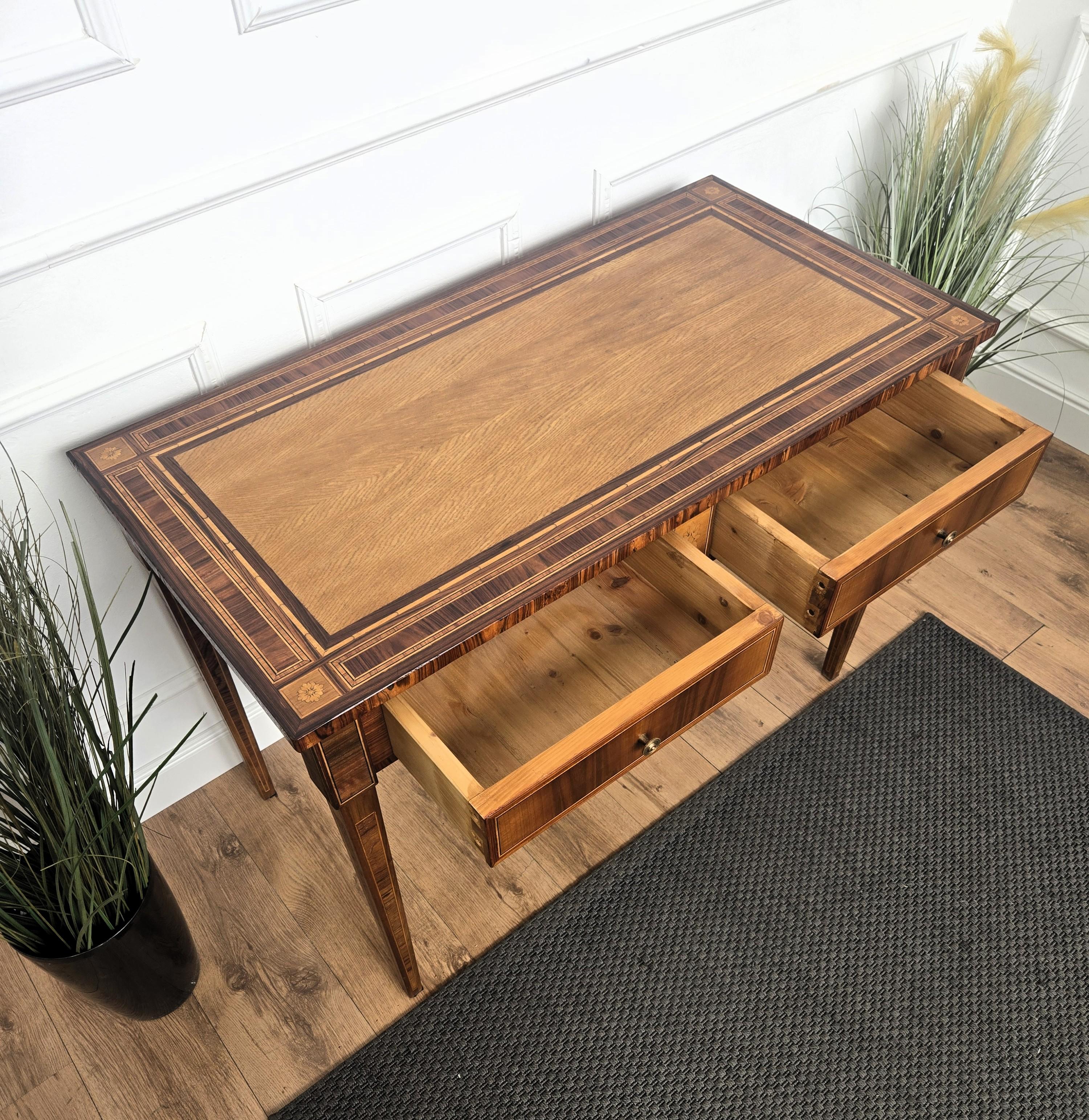 Italian Classic Walnut Marquetry Desk Writing Table For Sale 5