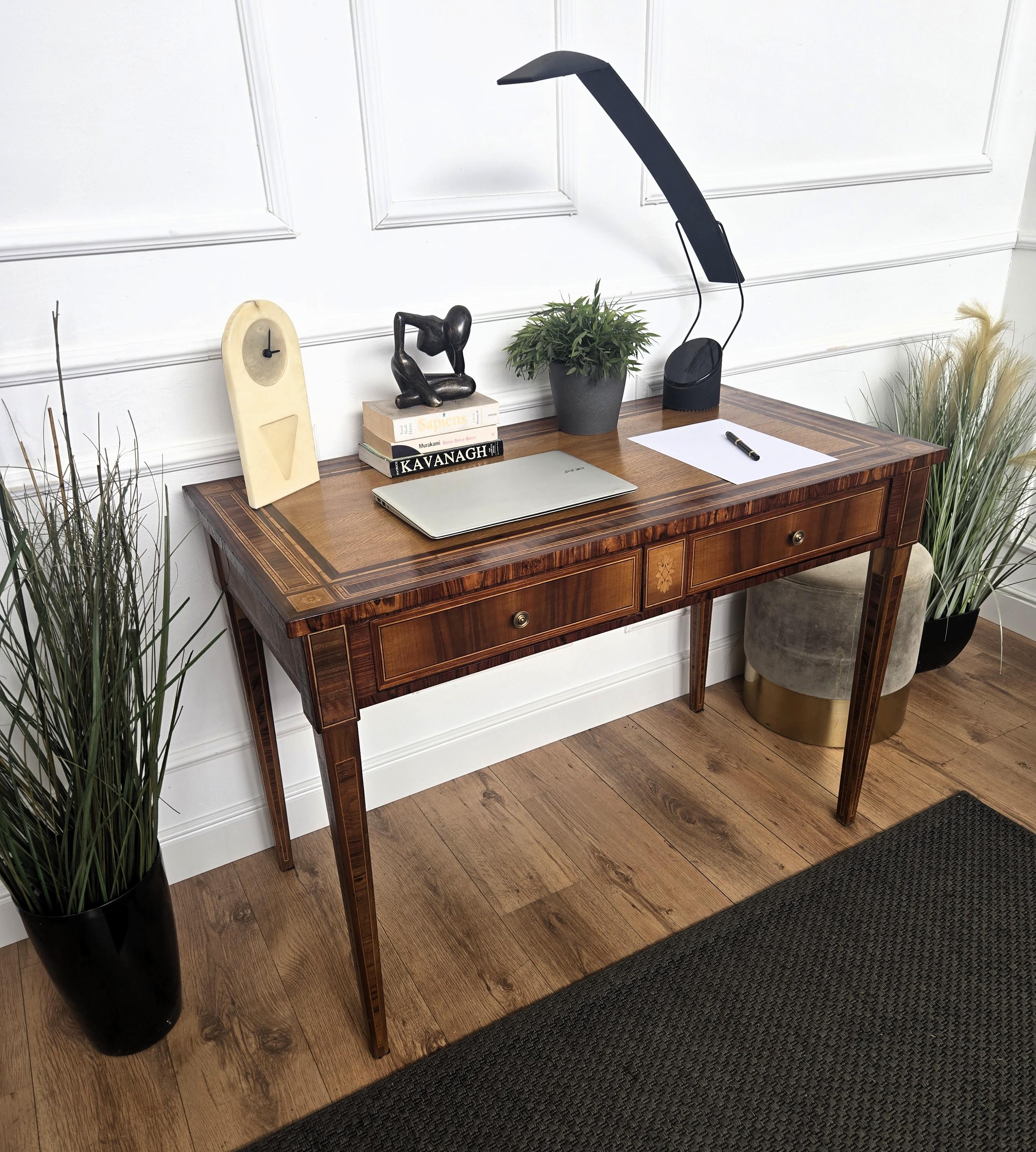 Mid-Century Modern Italian Classic Walnut Marquetry Desk Writing Table For Sale