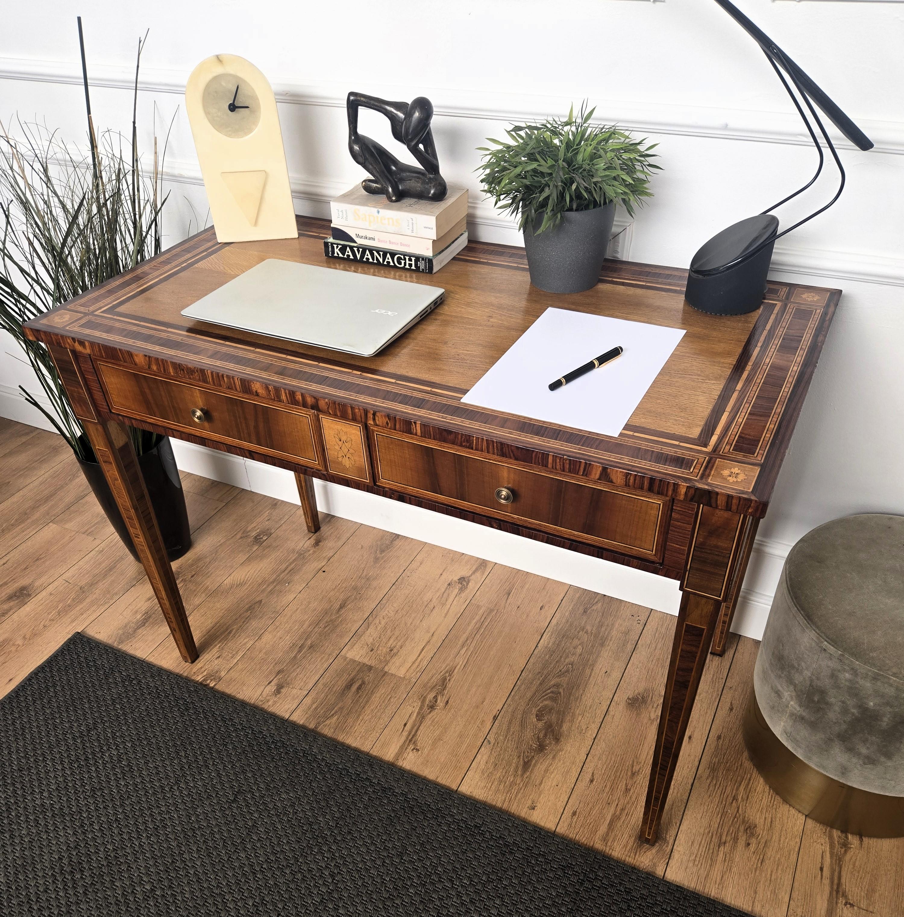 20th Century Italian Classic Walnut Marquetry Desk Writing Table For Sale