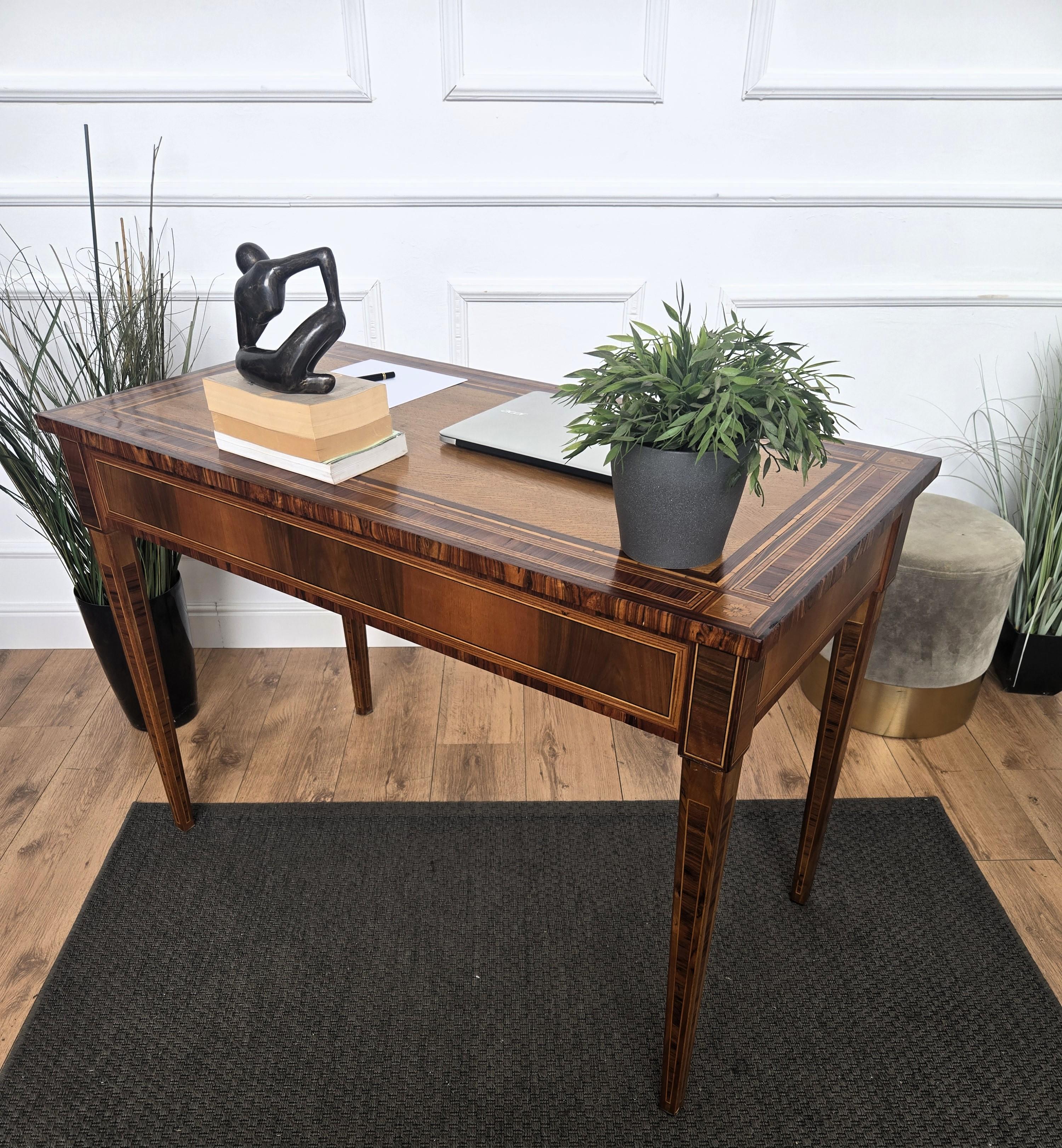 Wood Italian Classic Walnut Marquetry Desk Writing Table For Sale