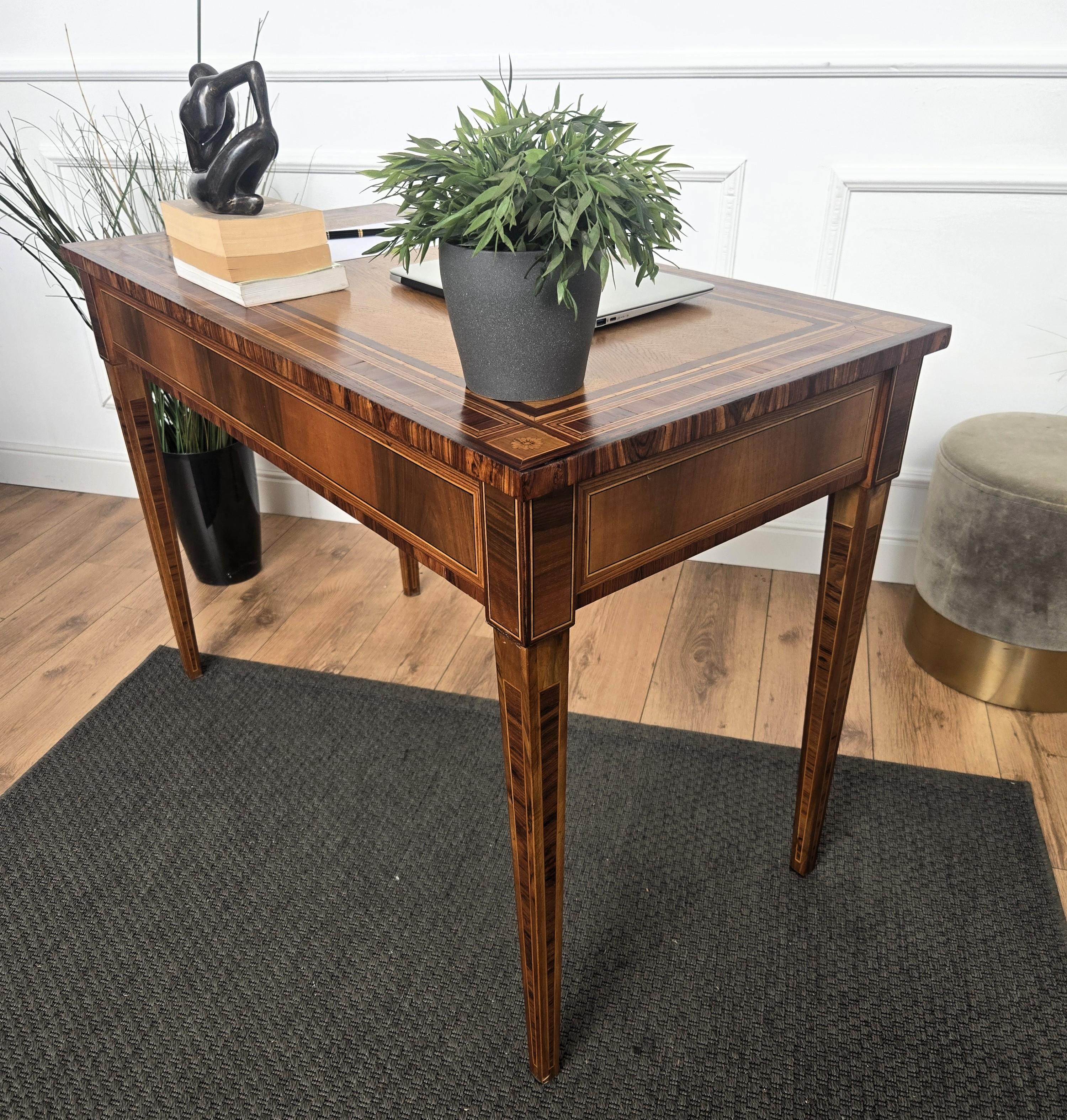 Italian Classic Walnut Marquetry Desk Writing Table For Sale 1
