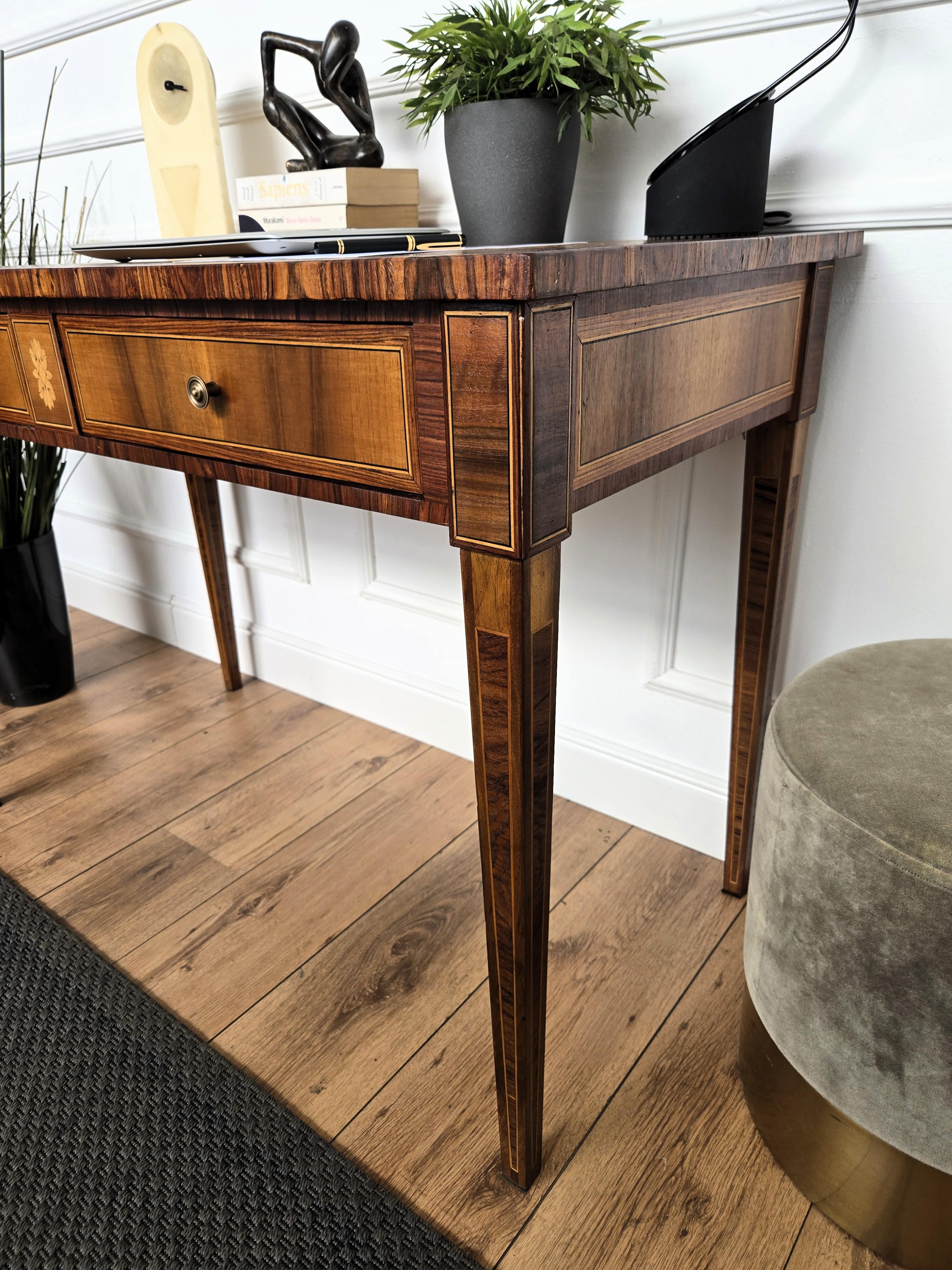 Italian Classic Walnut Marquetry Desk Writing Table For Sale 3