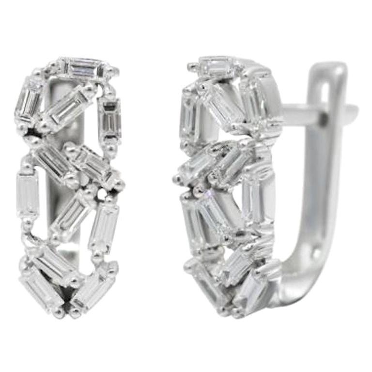 Italian Classic White Diamond White Gold Statement Lever-Back Earrings for Her