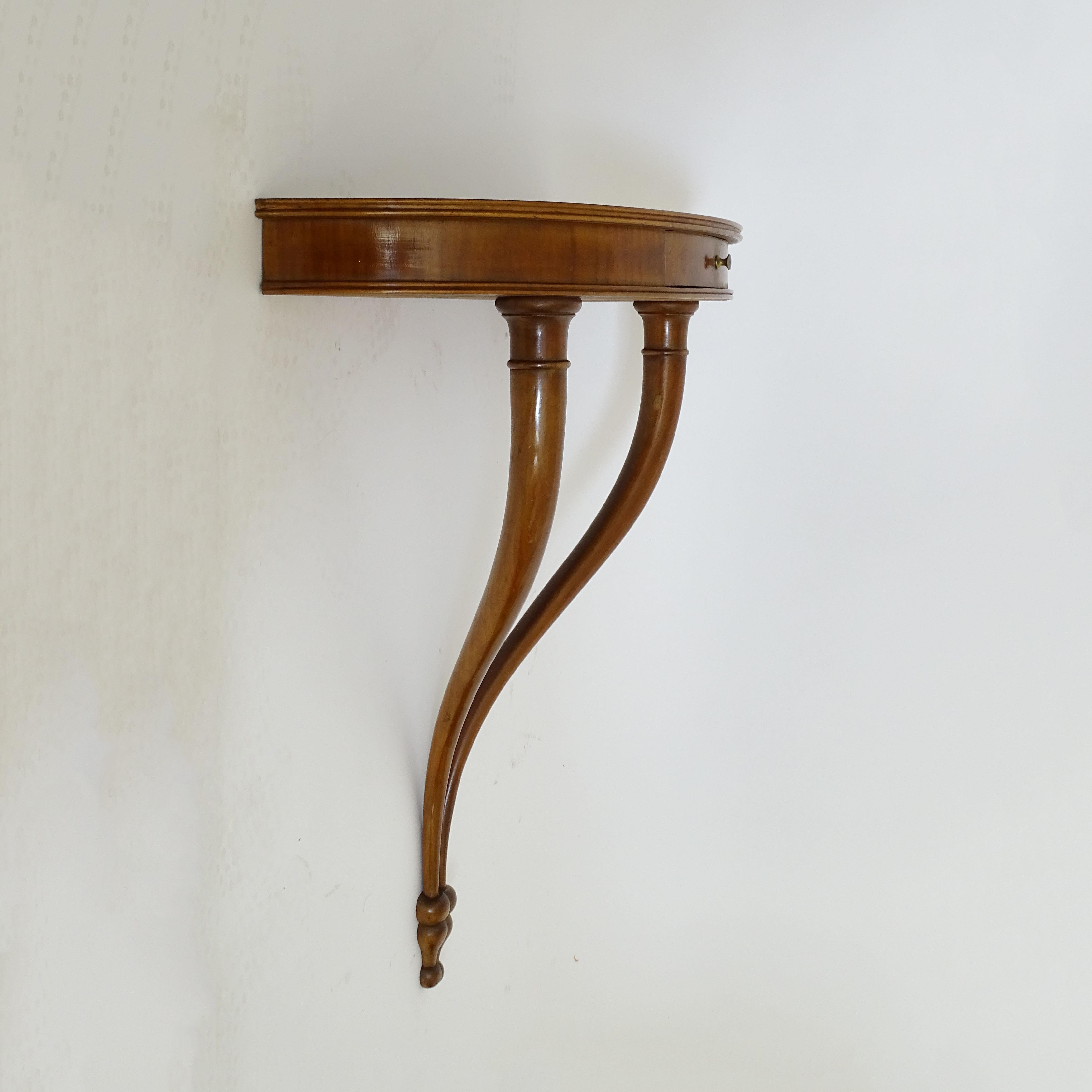 Placage Console murale classique italienne des années 1950 avec un tiroir en vente