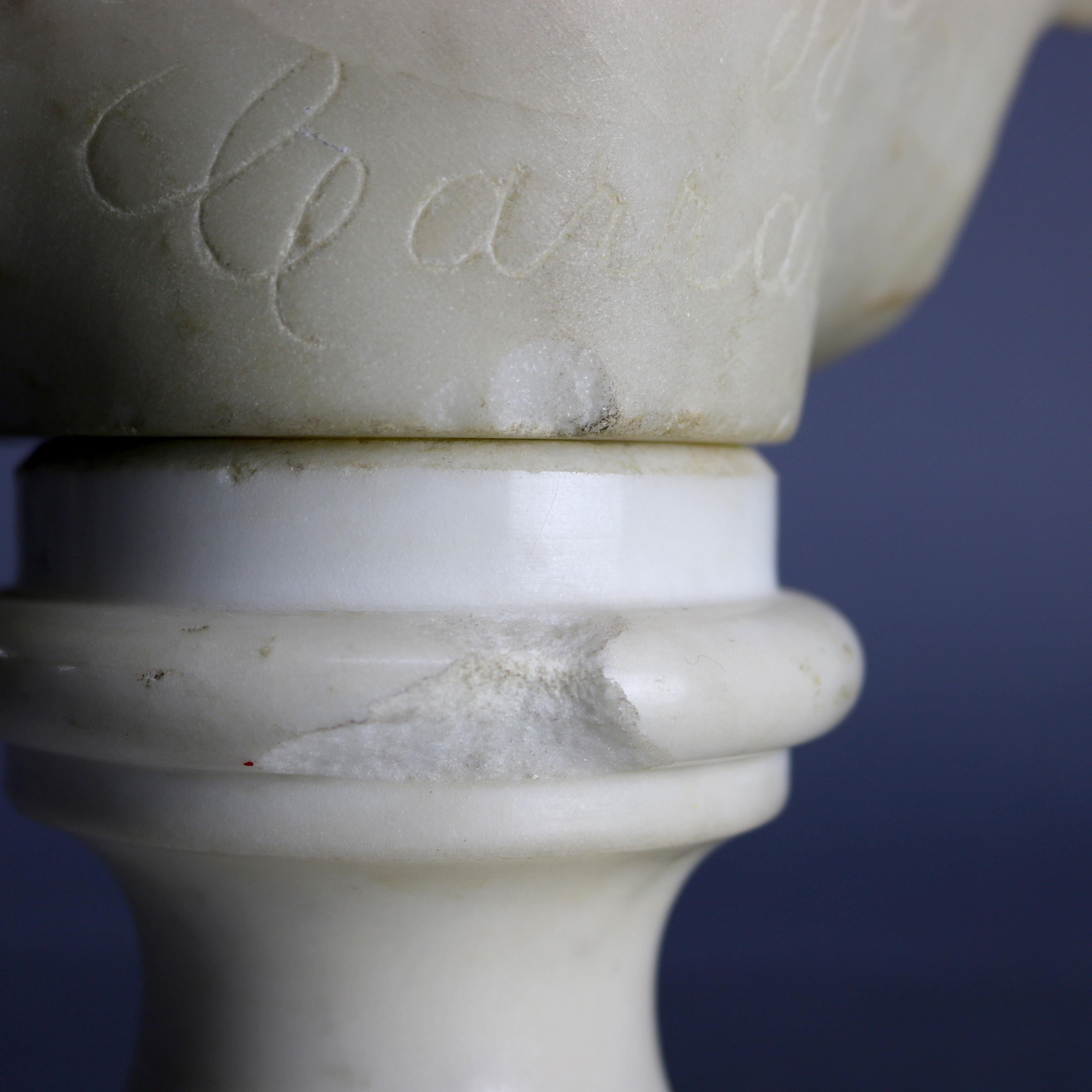 Large Italian Classical Carved Alabaster Portrait Bust of Girl by Piazza, 19th C 5