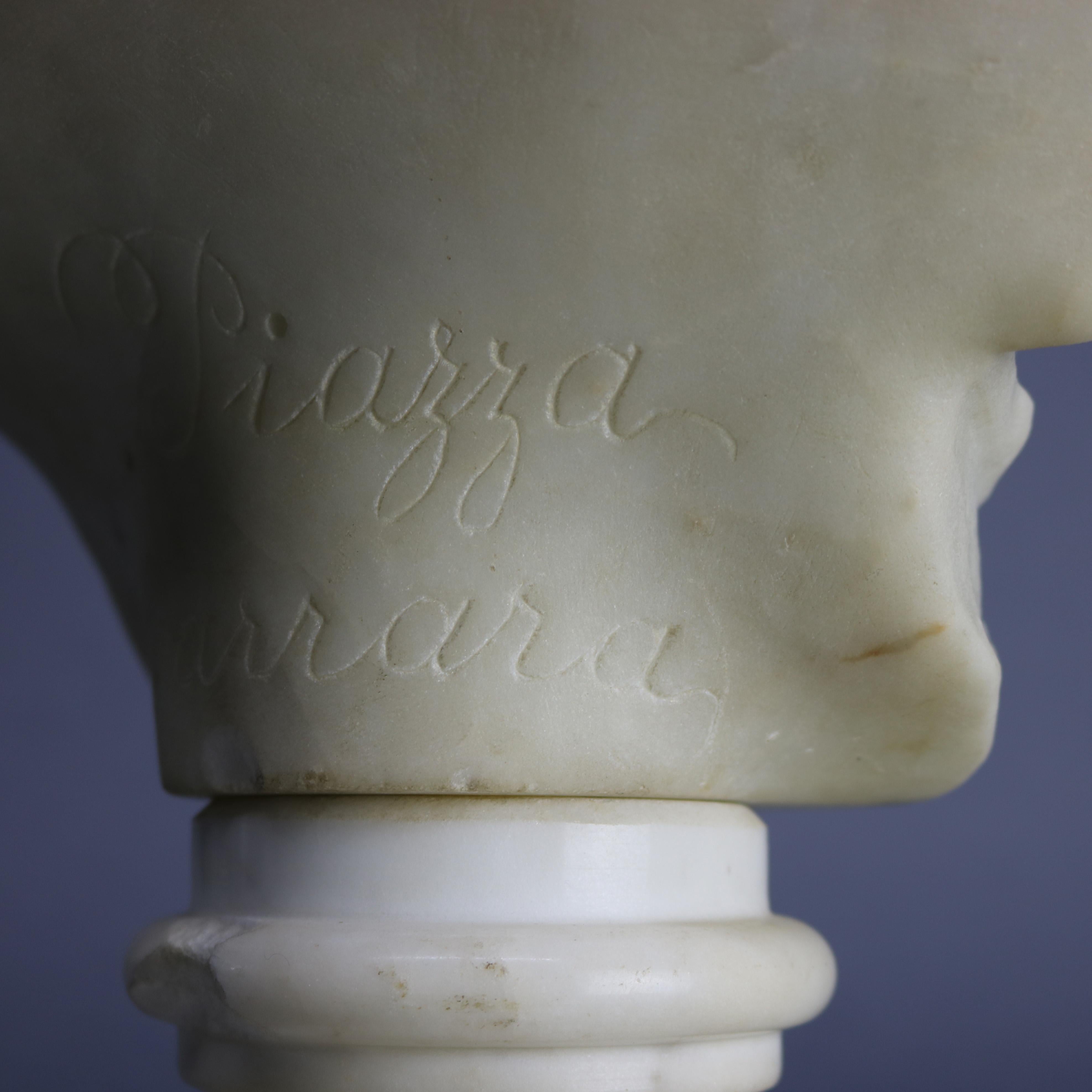 Large Italian Classical Carved Alabaster Portrait Bust of Girl by Piazza, 19th C 6