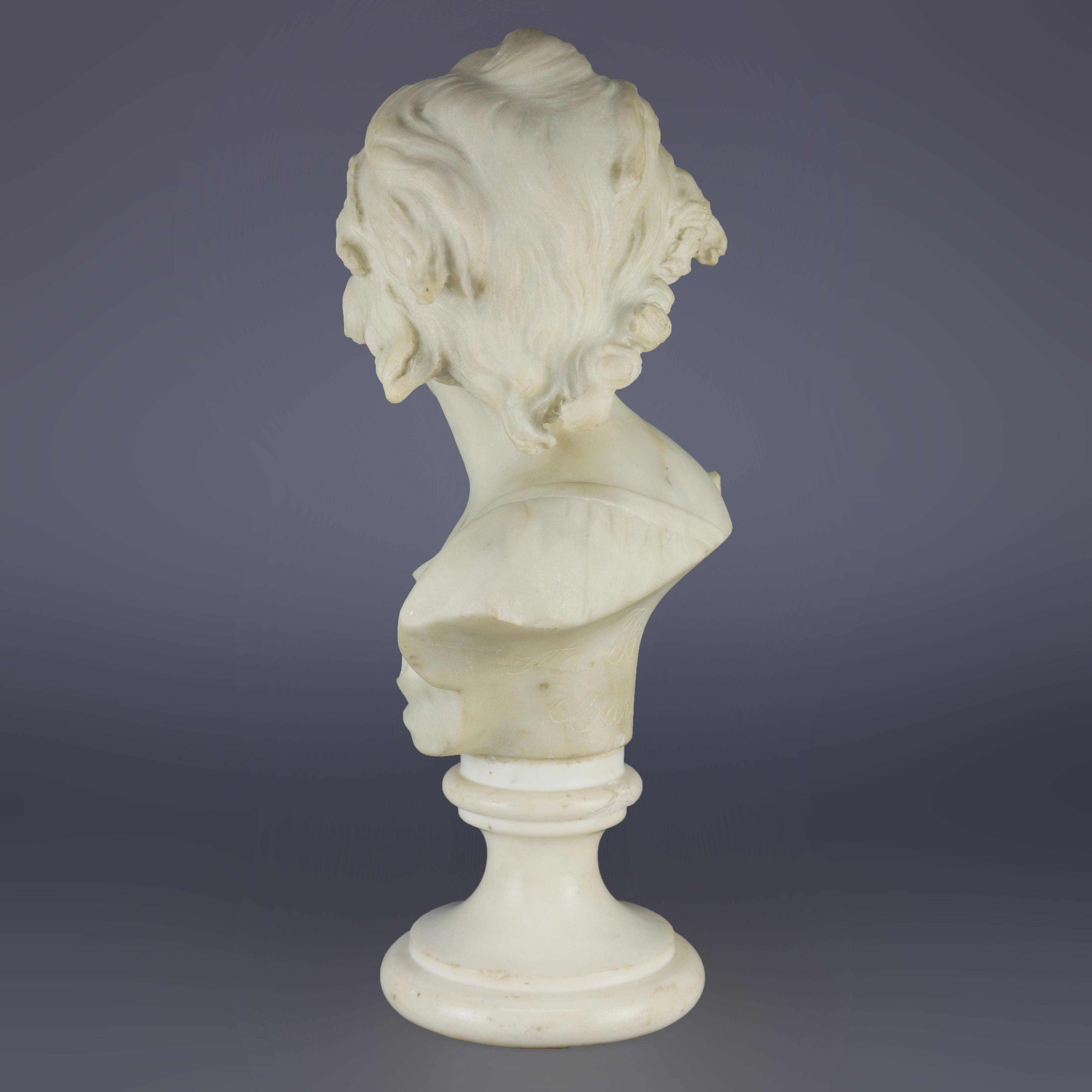 Classical Greek Large Italian Classical Carved Alabaster Portrait Bust of Girl by Piazza, 19th C