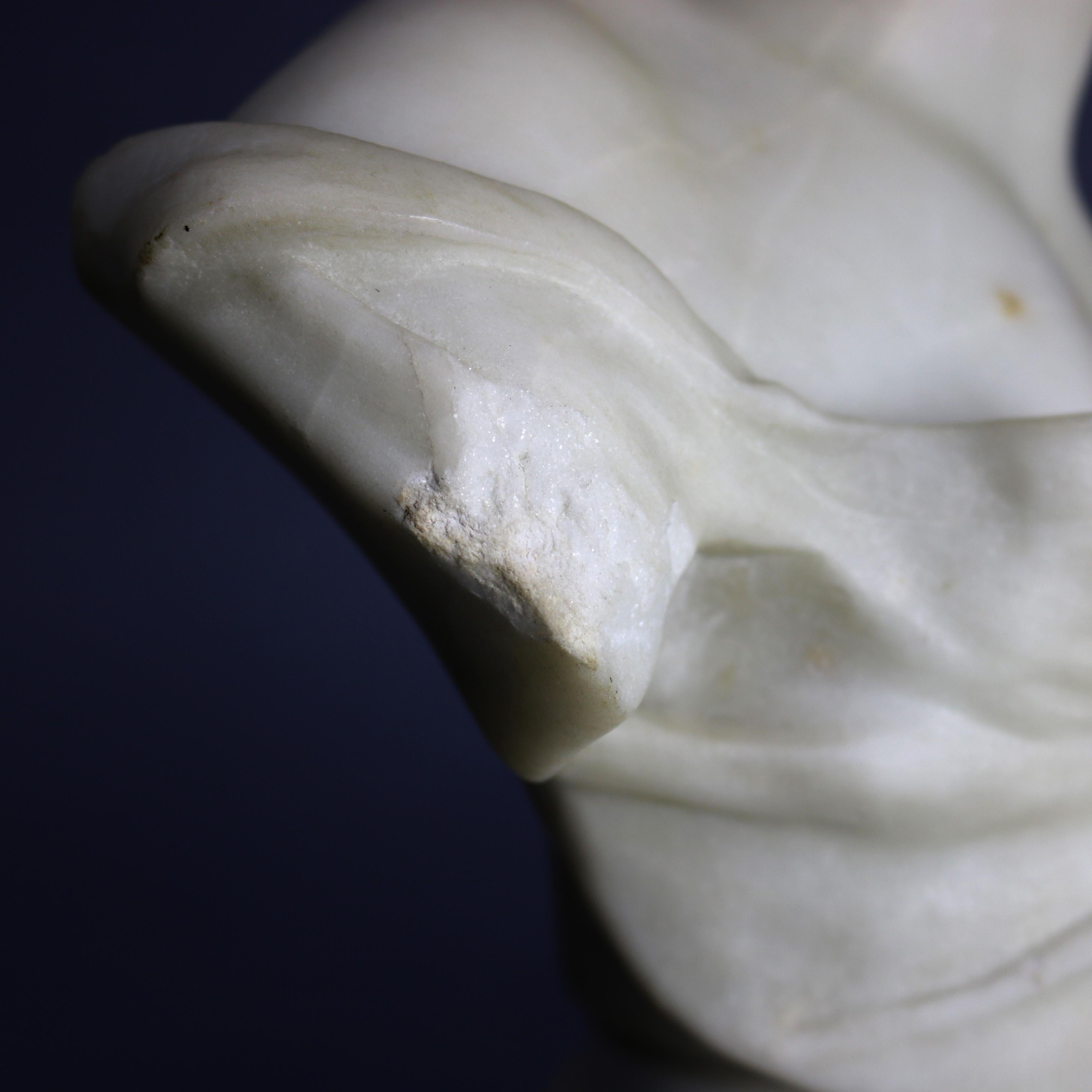 Large Italian Classical Carved Alabaster Portrait Bust of Girl by Piazza, 19th C 2