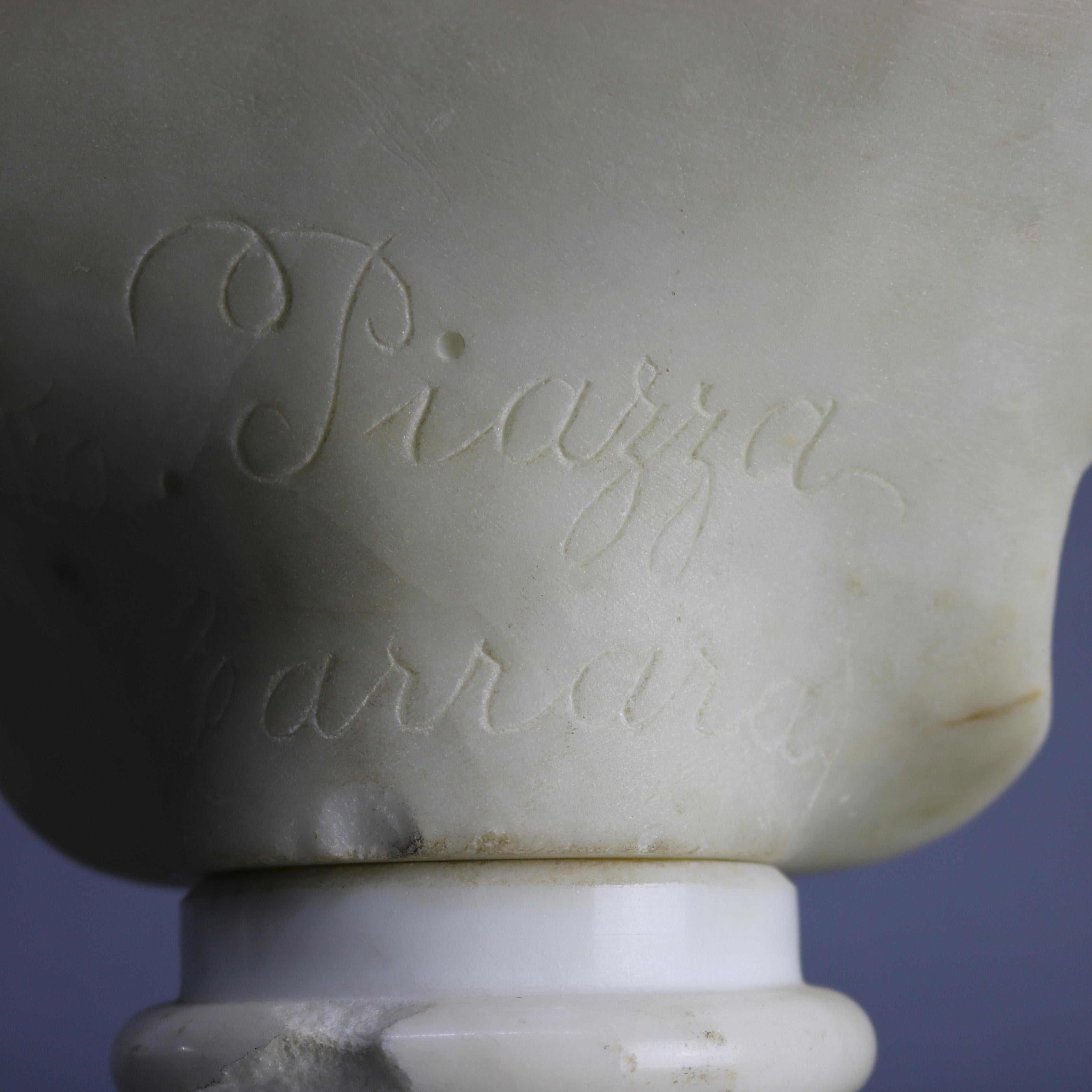 Large Italian Classical Carved Alabaster Portrait Bust of Girl by Piazza, 19th C 4