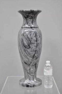 Italian Classical Carved Marble Black & White Urn Form 22" Tall Vase Vessel