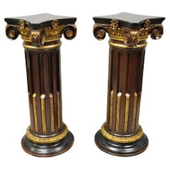 Italian Classical Carved Polychrome Gold Gilt Corinthian Column Pedestals - Pair