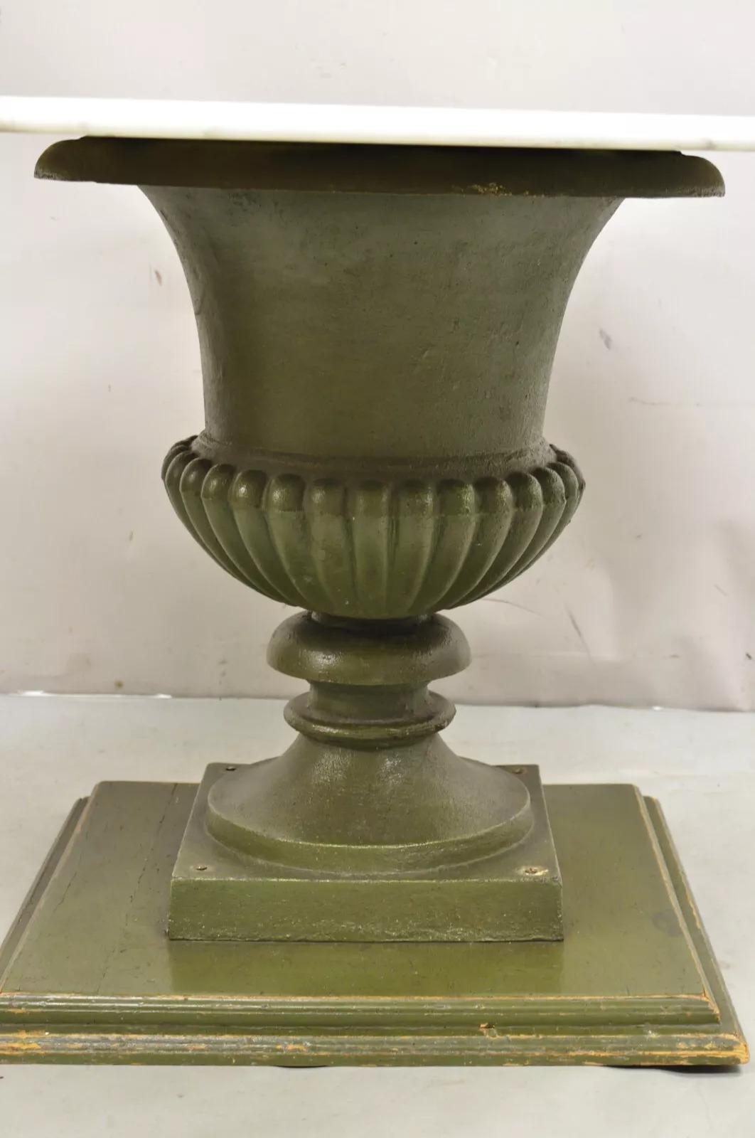 Italian Classical Cast Iron Urn Planter Pedestal Base Round Marble Dining Table In Good Condition For Sale In Philadelphia, PA