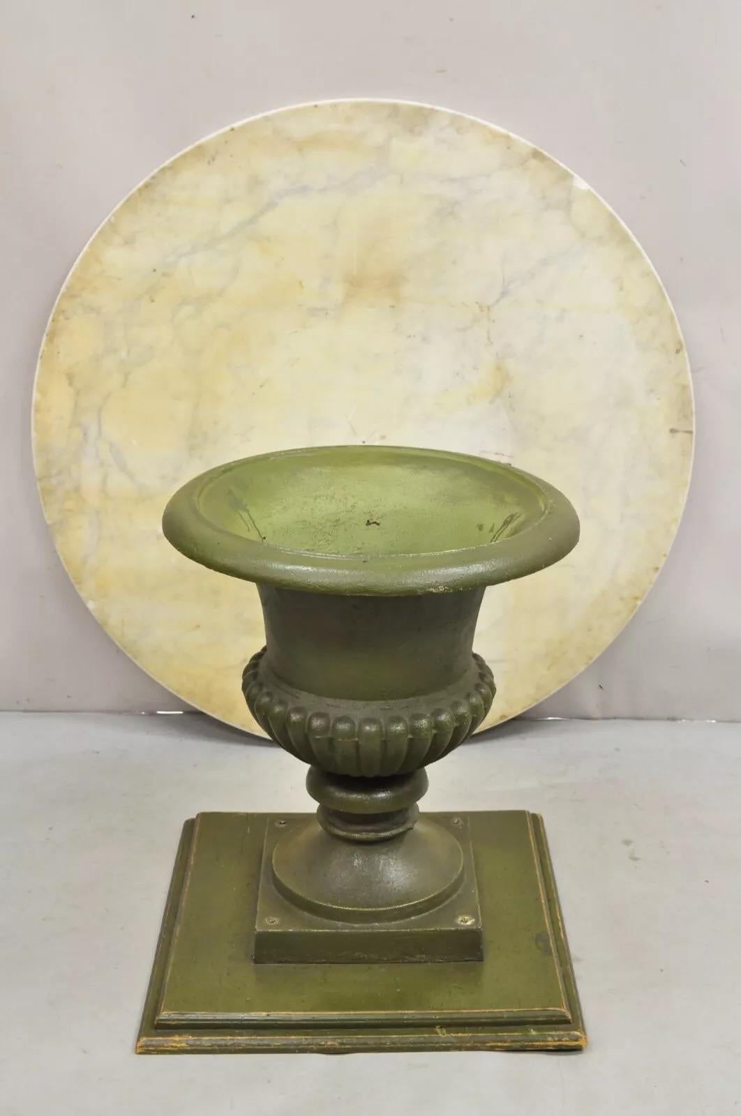 20th Century Italian Classical Cast Iron Urn Planter Pedestal Base Round Marble Dining Table For Sale