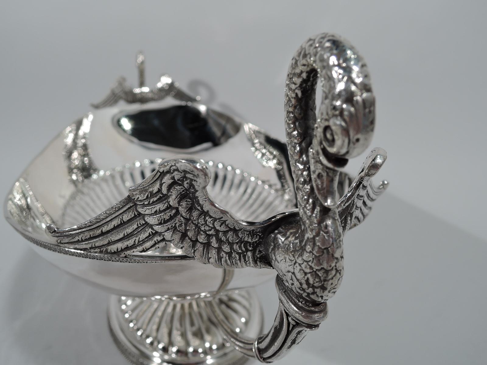 Empire Revival Italian Classical Empire Silver Footed Centerpiece Swan Bowl