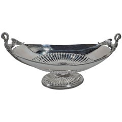 Italian Classical Empire Silver Footed Centerpiece Swan Bowl