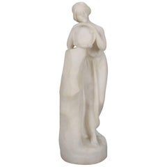 Italian Classical Figural Carved Alabaster Sculpture of Muse and Tambourine