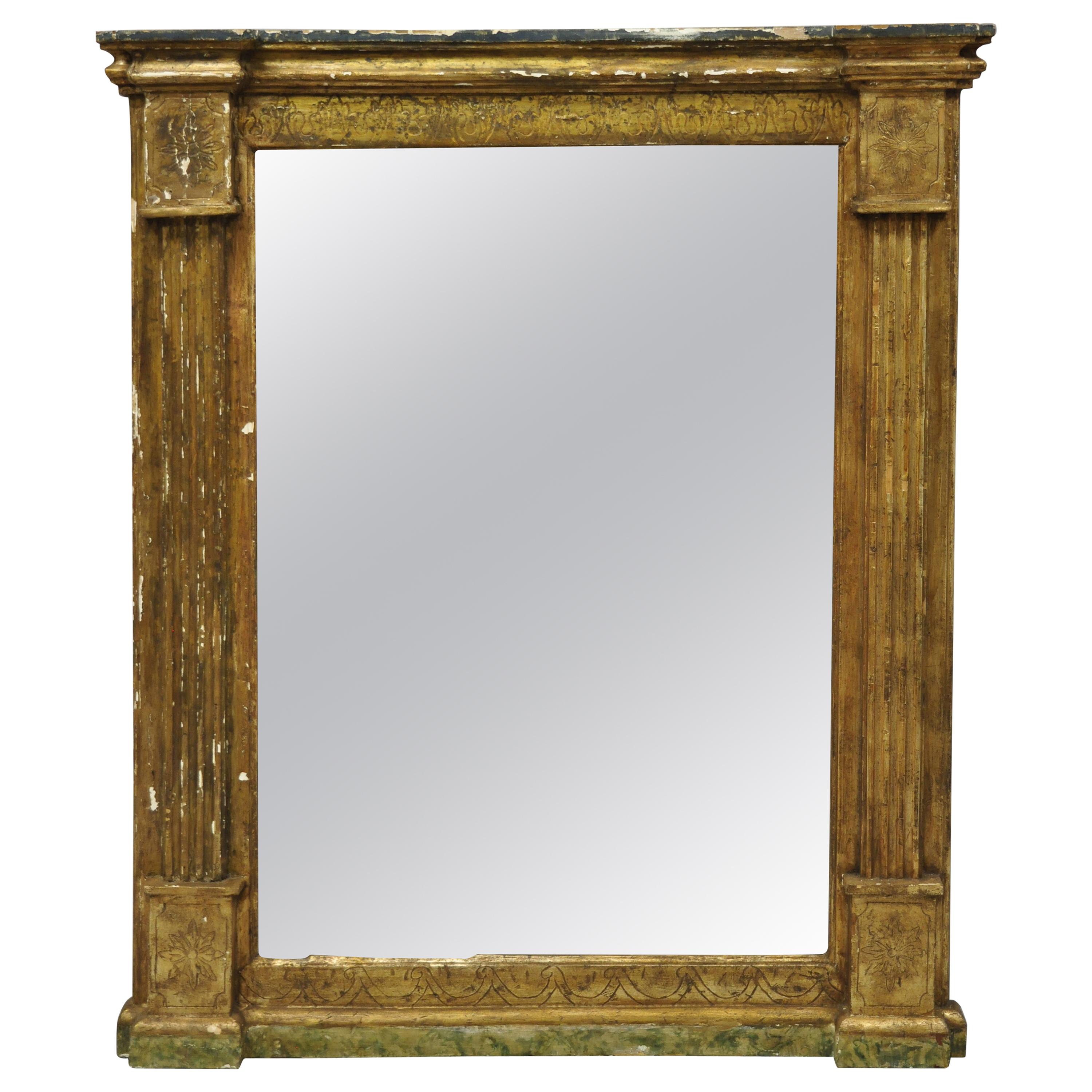 Italian Classical Florentine Giltwood Distressed Gold Looking Glass Wall Mirror For Sale