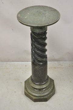Italian Classical Style Green Marble Spiral Carved Round Pedestal Plant Stand