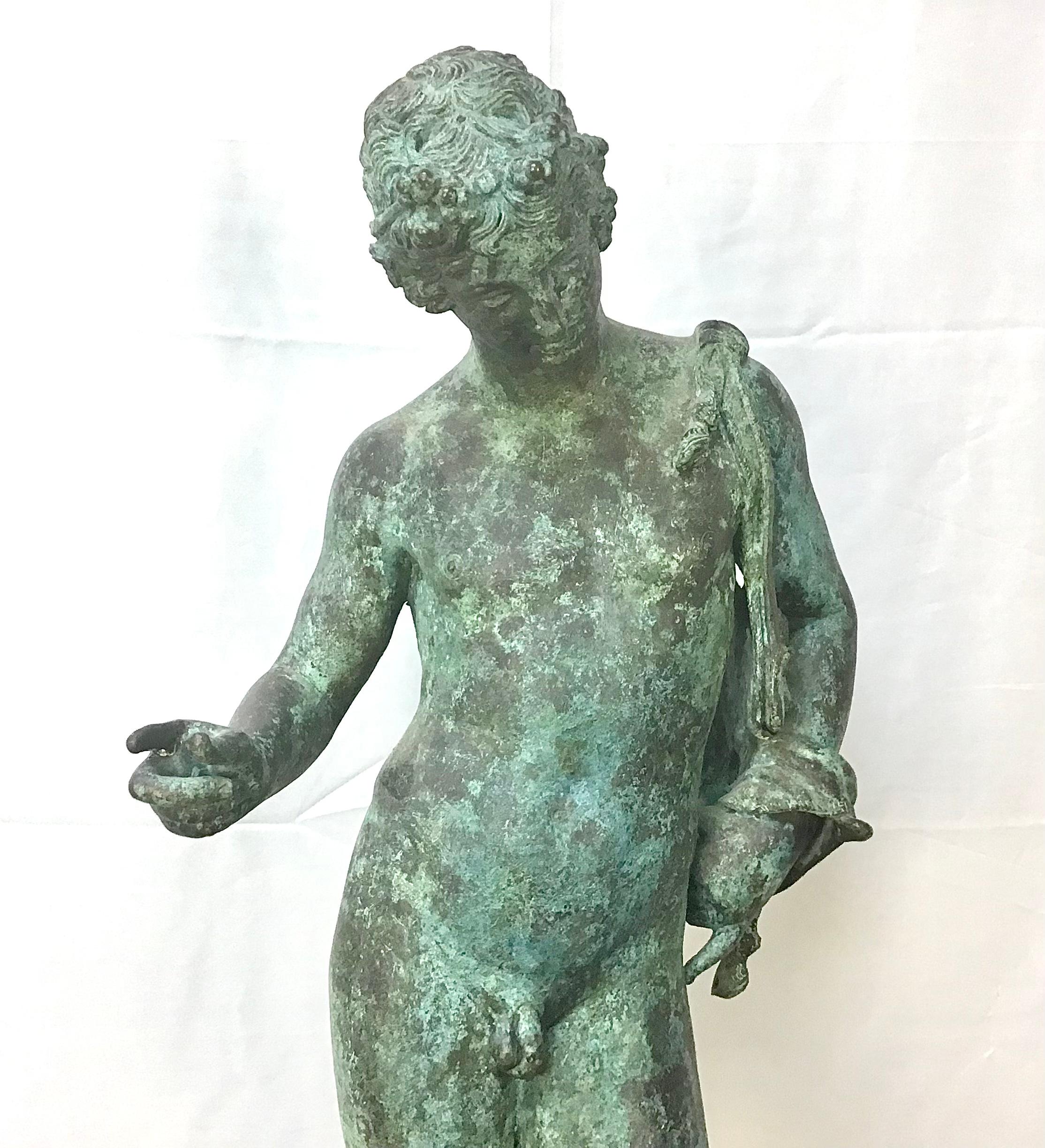 Italian Classical Grand Tour Bronze Sculpture of Narcissus In Good Condition In Bradenton, FL