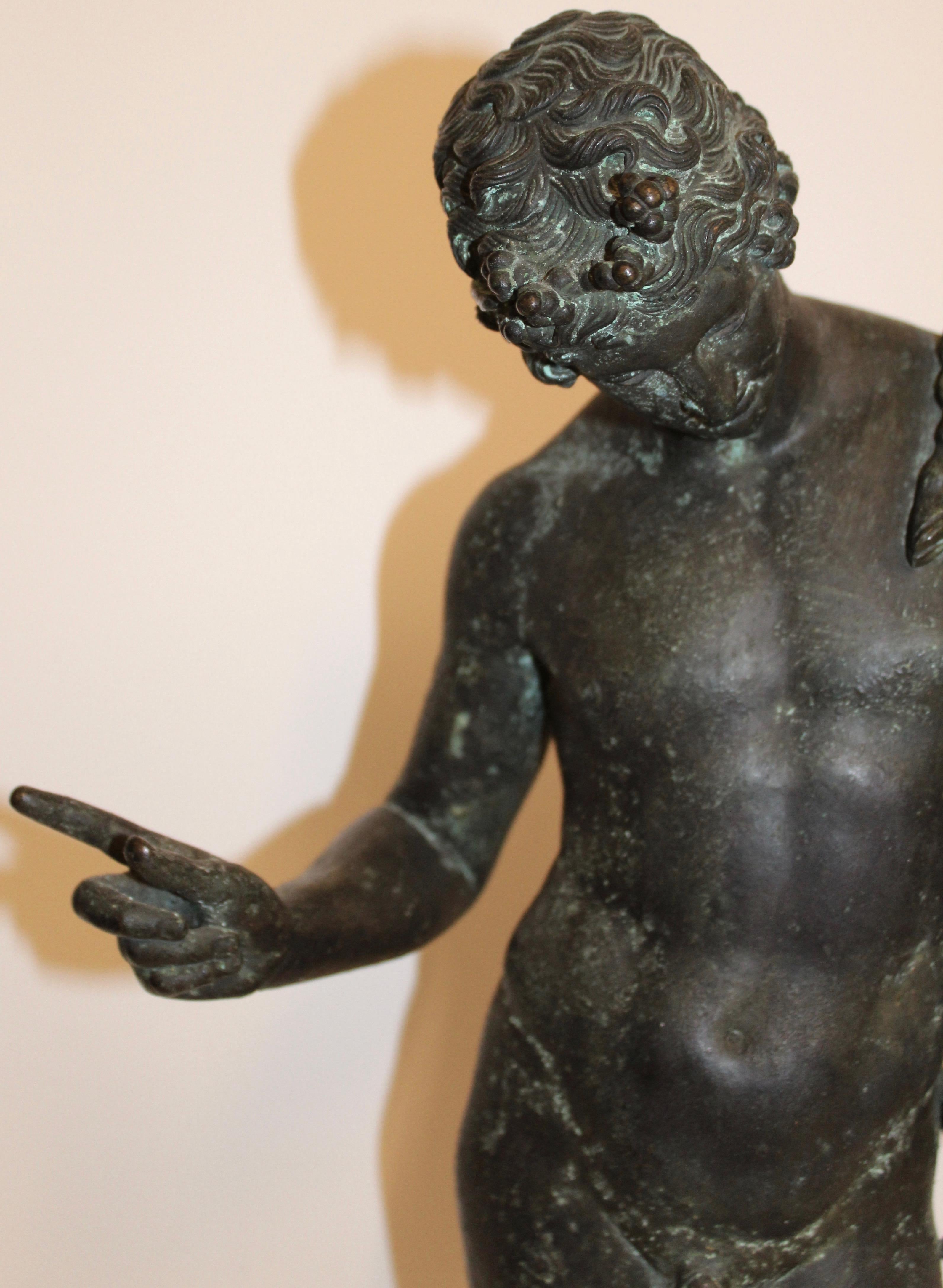 Italian Classical Verdigris Bronze Sculpture of Narcissus, Naples, circa 1900 In Good Condition In London, GB
