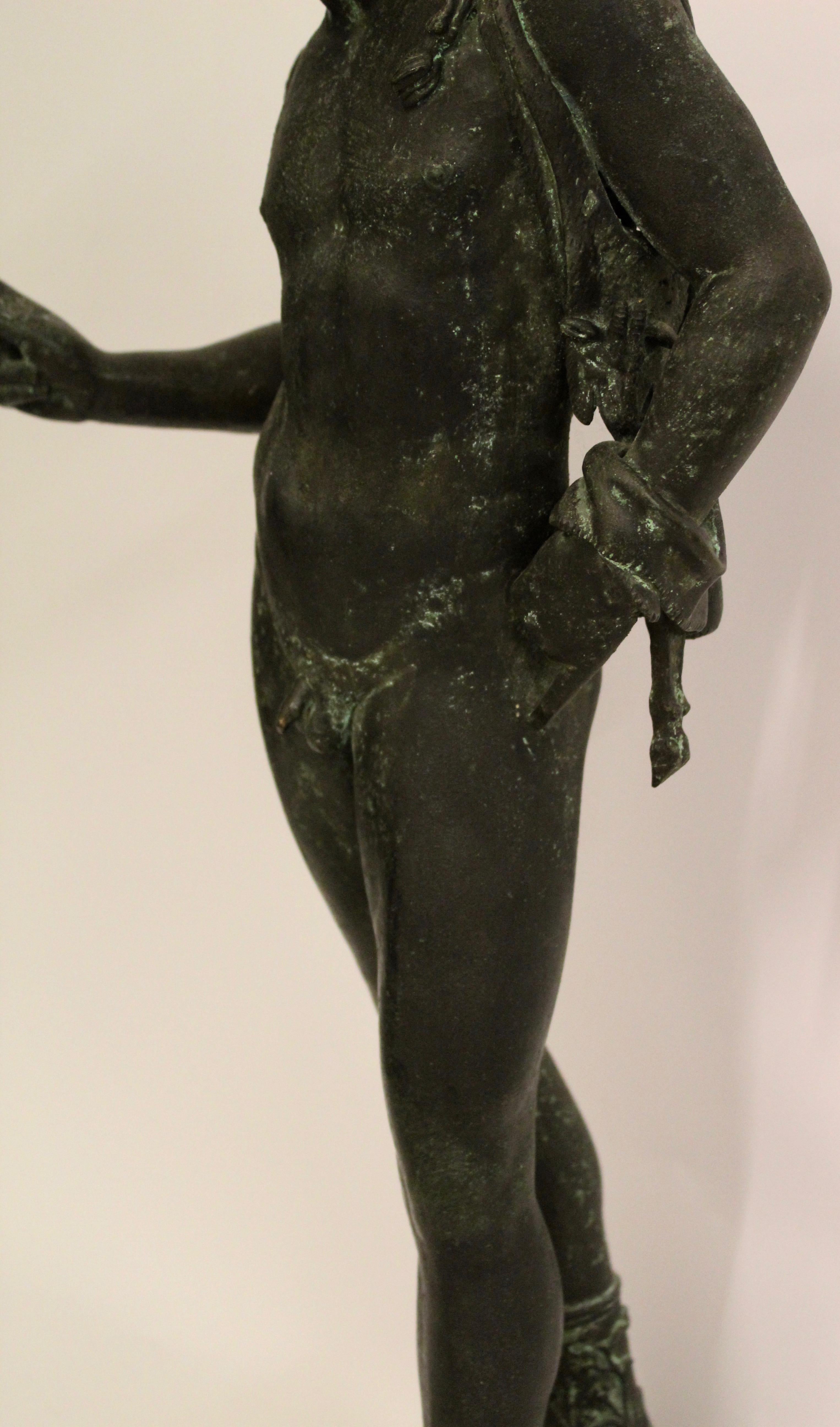 Italian Classical Verdigris Bronze Sculpture of Narcissus, Naples, circa 1900 1