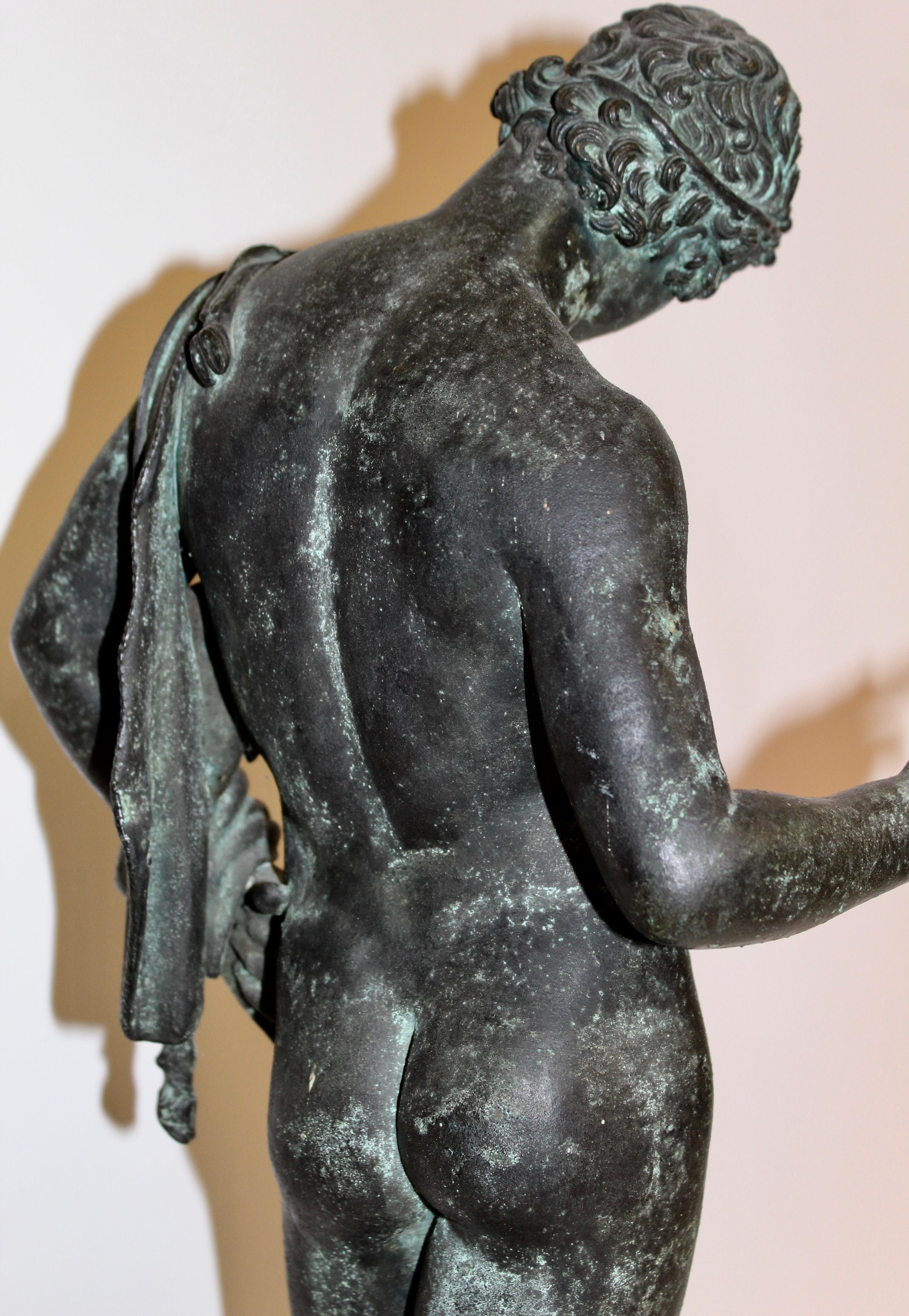 Italian Classical Verdigris Bronze Sculpture of Narcissus, Naples, circa 1900 2