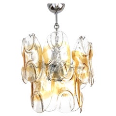 Italian Clear Amber Murano Glass Midcentury Chandelier by AVMazzega, 1960s