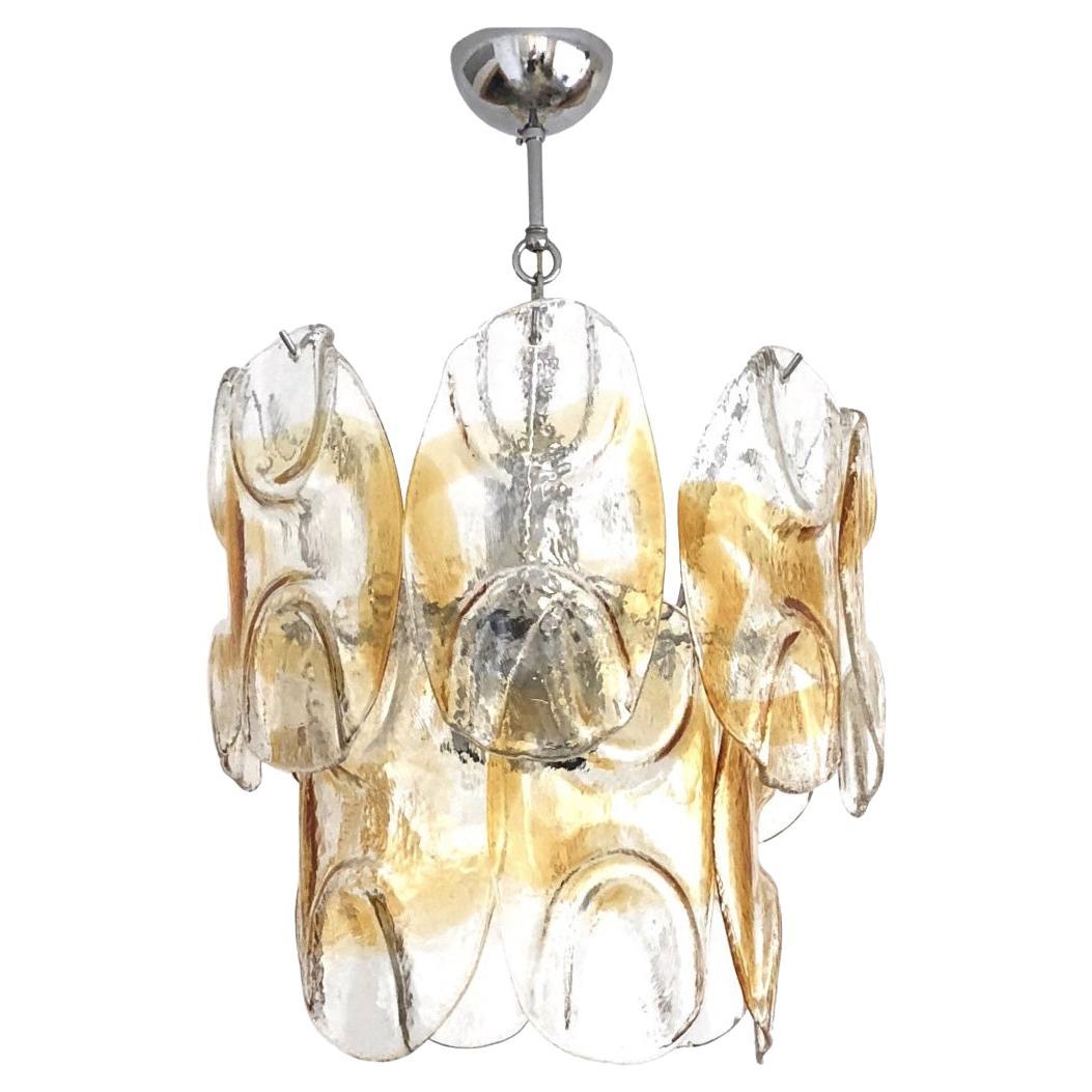 Italian Clear Amber Murano Glass Midcentury Chandelier by AVMazzega, 1960s