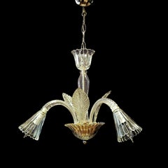 Italian Clear Crystal 3 Arms 3 Up Leaves Chandelier