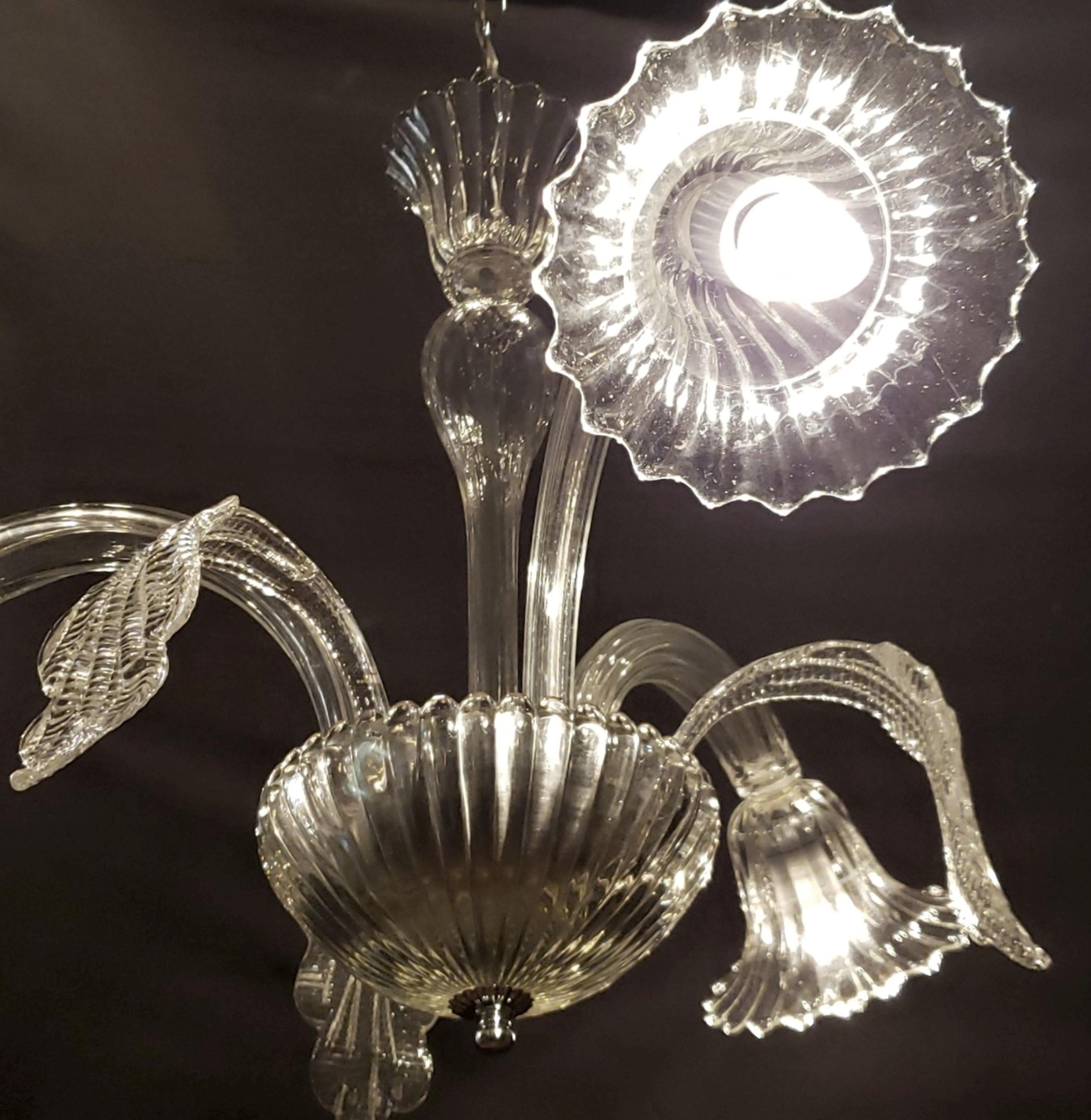 Italian Clear Crystal 3 Arms 3 Up Leaves Chandelier For Sale 2