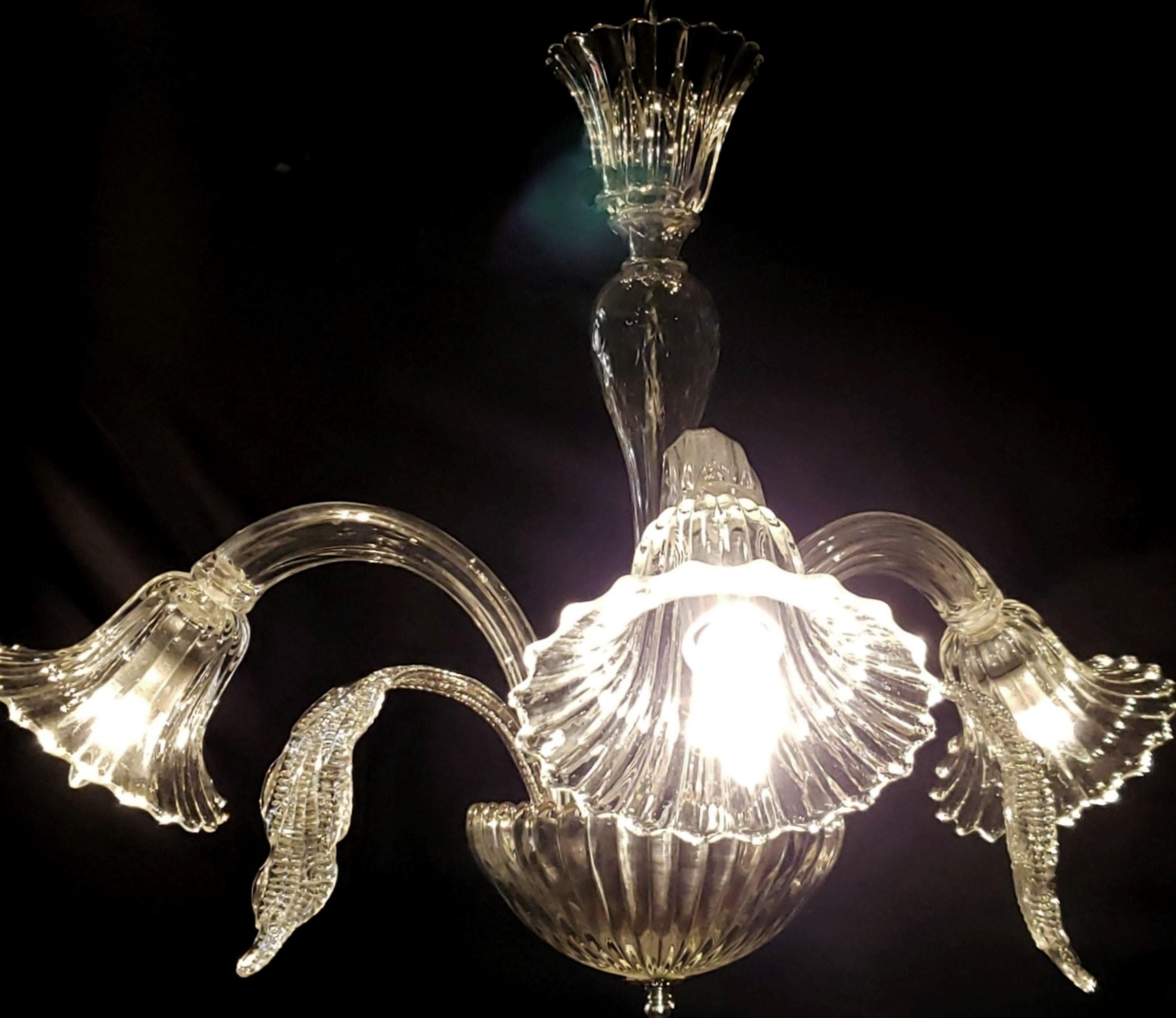 Italian Clear Crystal 3 Arms 3 Up Leaves Chandelier For Sale 3