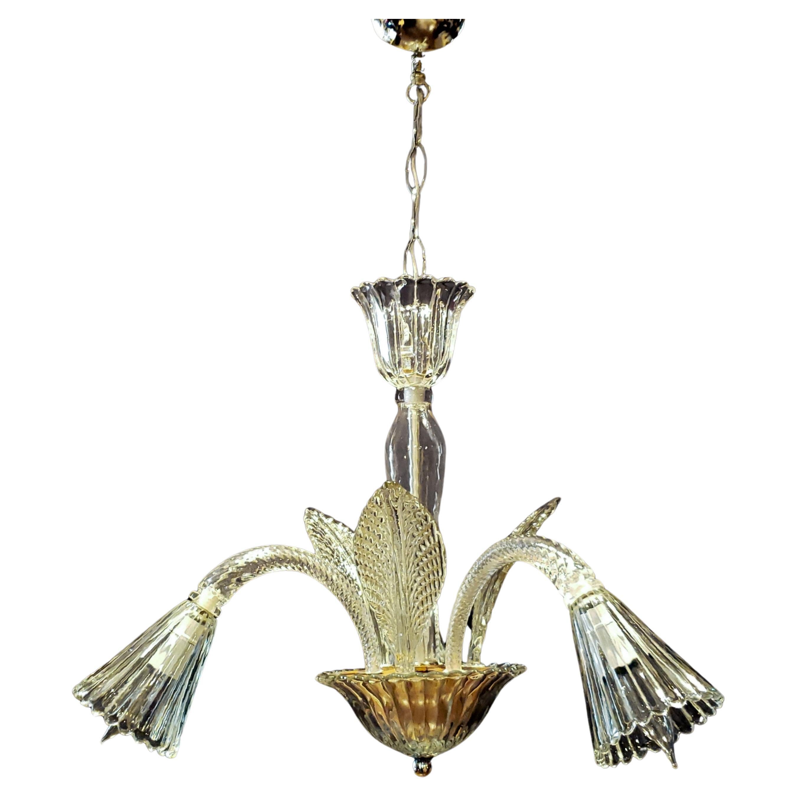 Italian Clear Crystal 3 Arms 3 Up Leaves Chandelier