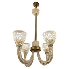 Vintage Italian Clear Ghiaccio Glass 4 Light Murano Chandelier Restored